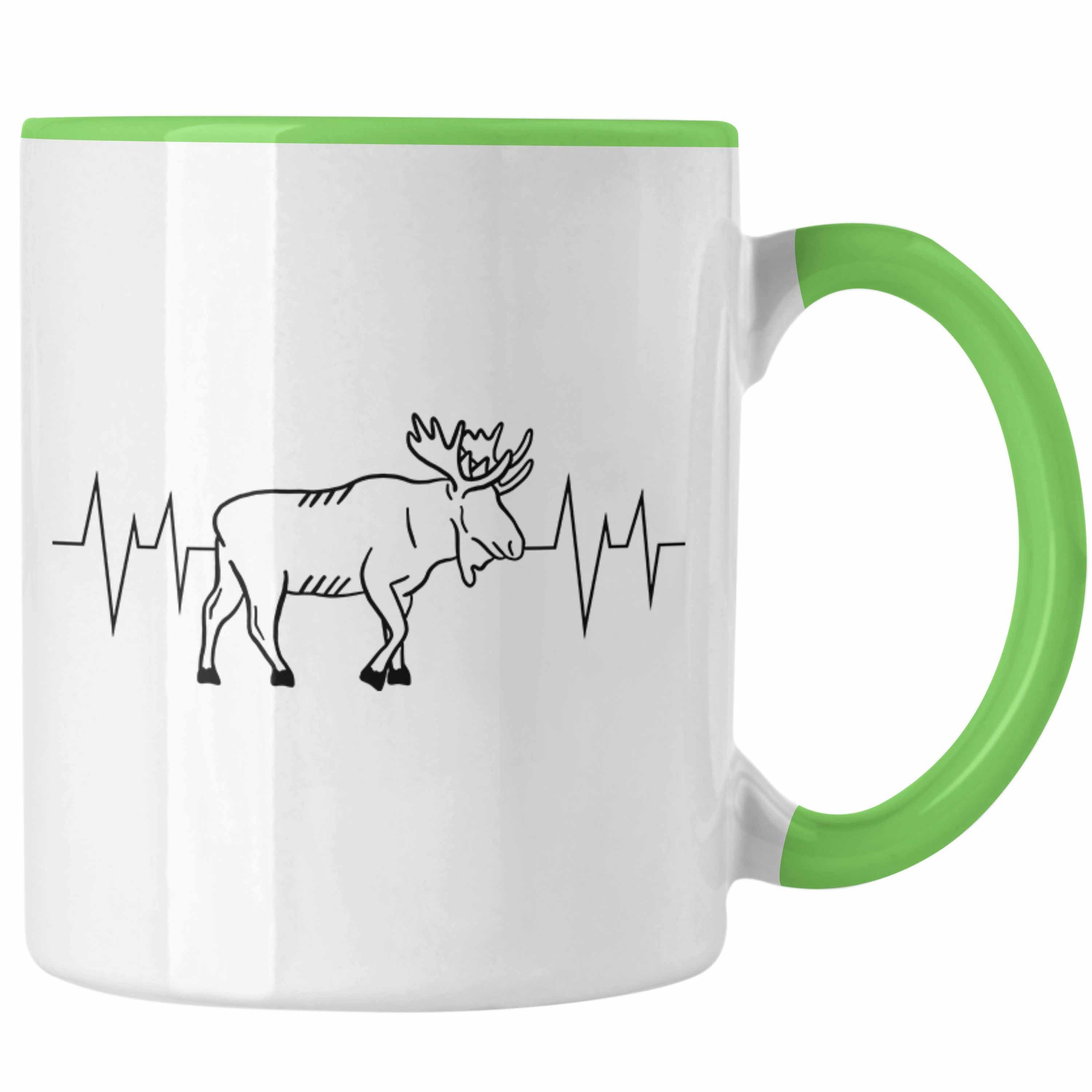 für Geschenk Herzschlag Elchliebhaber Tasse Elch Tasse Trendation Grün