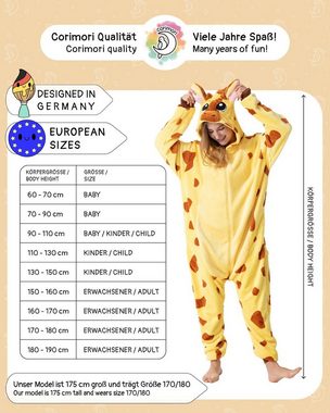 Corimori Partyanzug Onesie Giraffe kuscheliger Jumpsuit für Erwachsene, Jumpsuit, Pyjama, Fasching, Kigurumi, Tierkostüme, Giraffe "Theo"