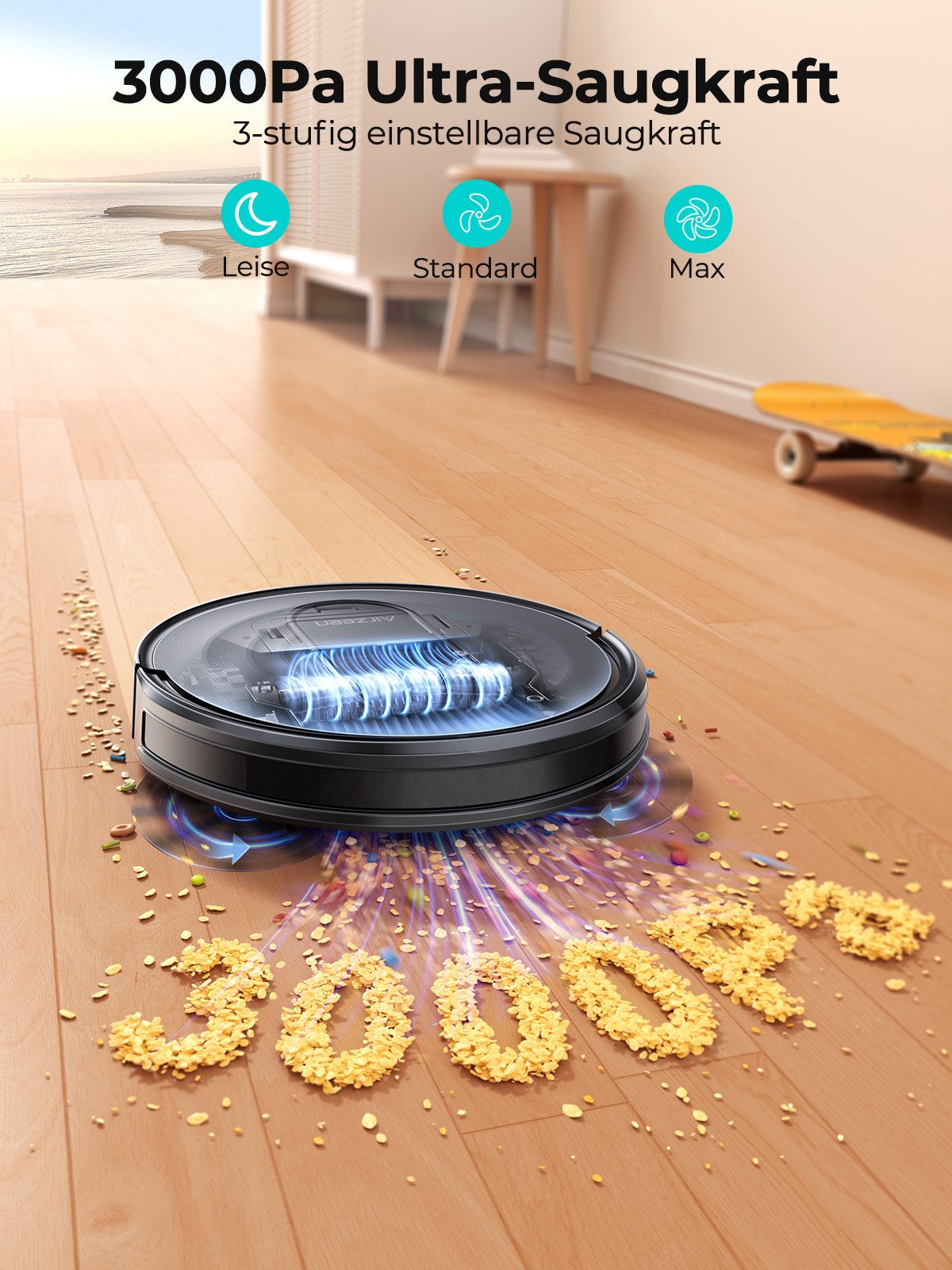 Honiture Saugroboter mit Wischfunktion 6000 Pa Saugleistung, 2-in-1 Saugen und Wischen, 120 Minuten Akkulaufzeit, Vielseitige Reinigungsmodi