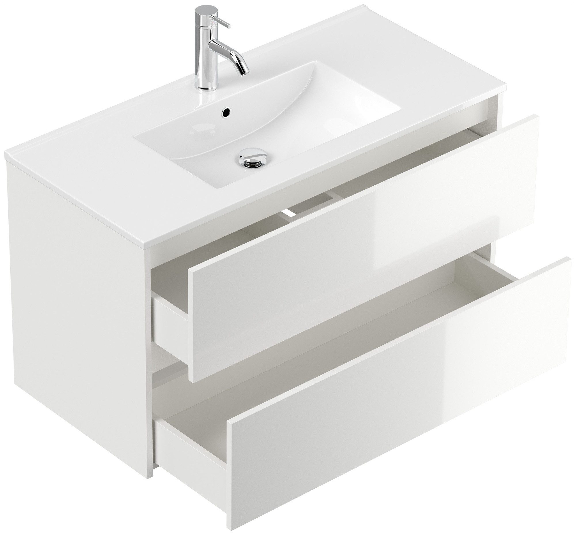 Magnolia Home Waschtisch Badmöbel Set Taifun 3tlg. 100 cm mit Spiegelschrank & 3er Boxen weiß H
