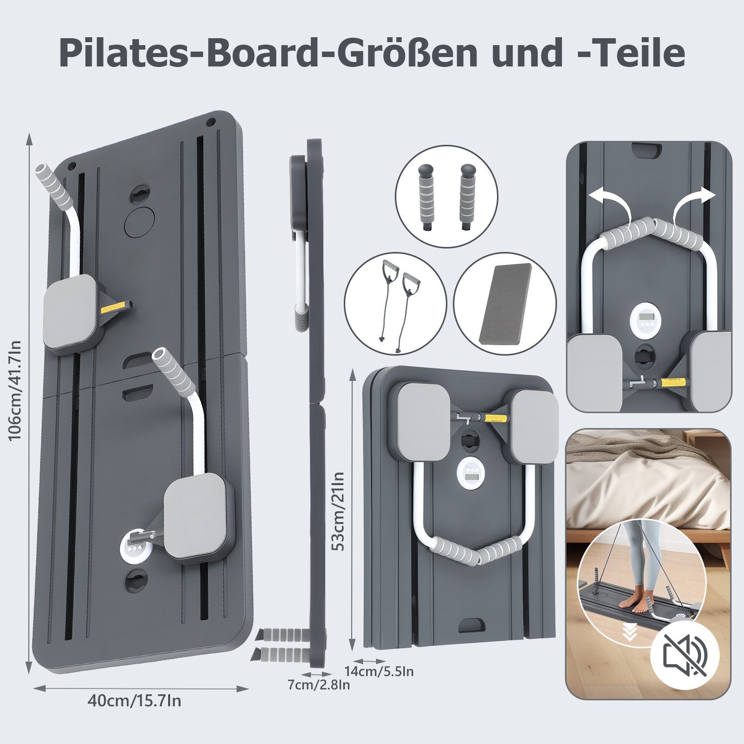 oyajia Liegestützgriffe 4-in-1-Pilates-Board mit LED-Zähler,Widerstandsband,Klappbaren (mit Bauchmuskelrolle, Ellenbogenstütze, Widerstandsband, Multifunktionales Bauchmuskelbrett für Zuhause und Fitnessstudio)