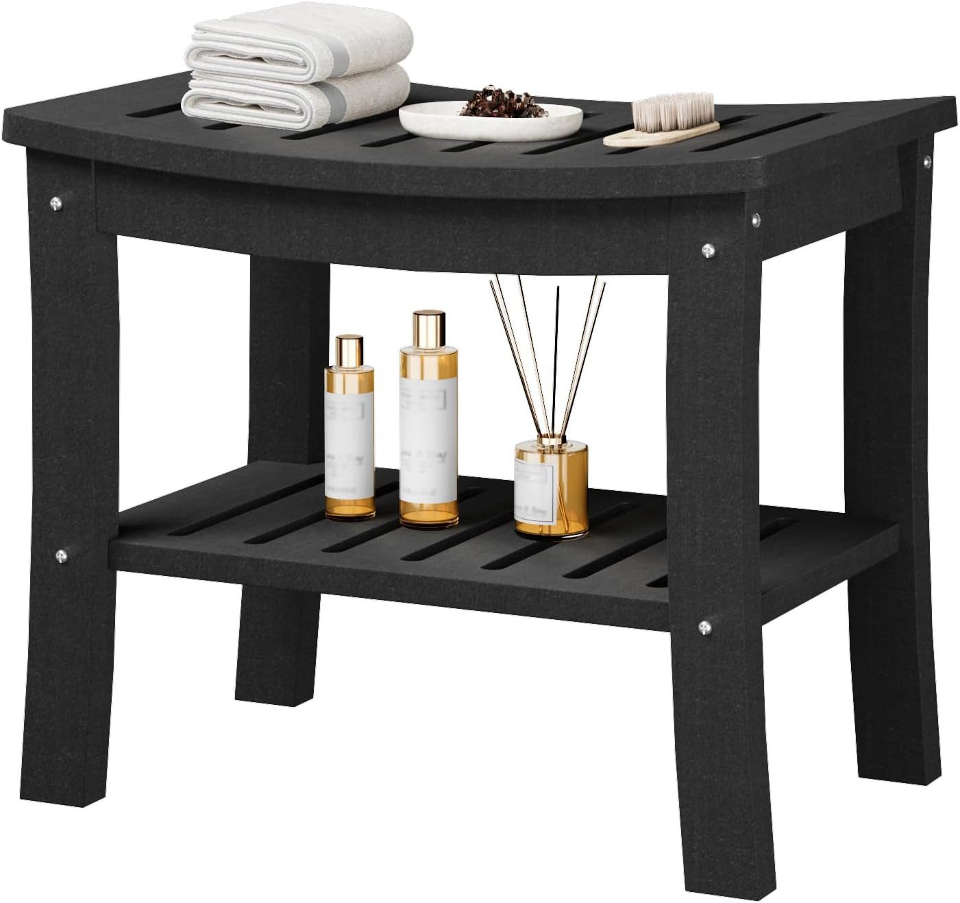 GarveeMore Dusch- und Badhocker aus HDPE mit Ablage,wasserdichter Duschbank,Duschhocker, für Badezimmer, Badewanne, Stützen