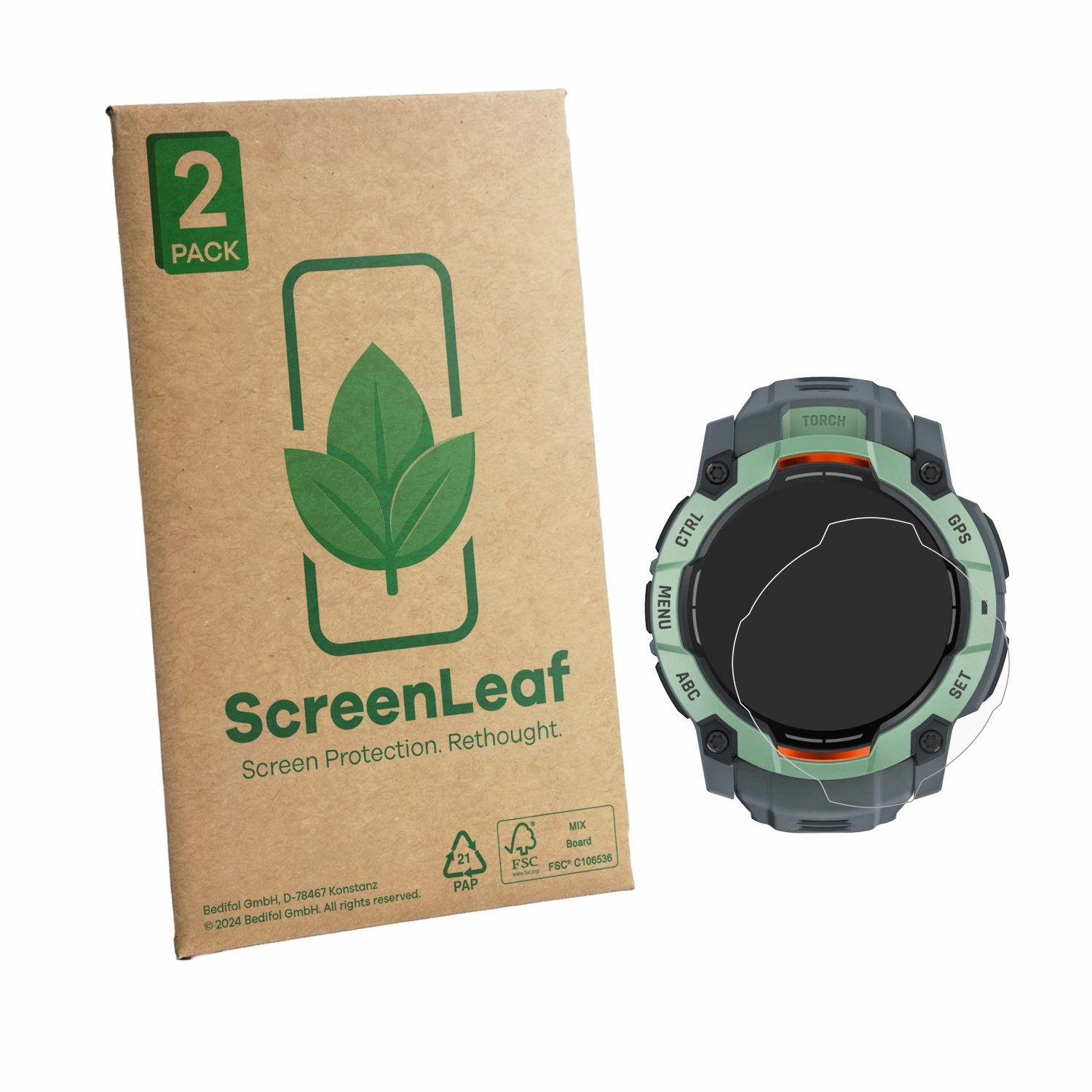 ScreenLeaf Displayschutzfolie Schutzfolie für Garmin Instinct 3 AMOLED (45 mm), 2 Stück, Displayschutz Schutz Folie Klar Transparent