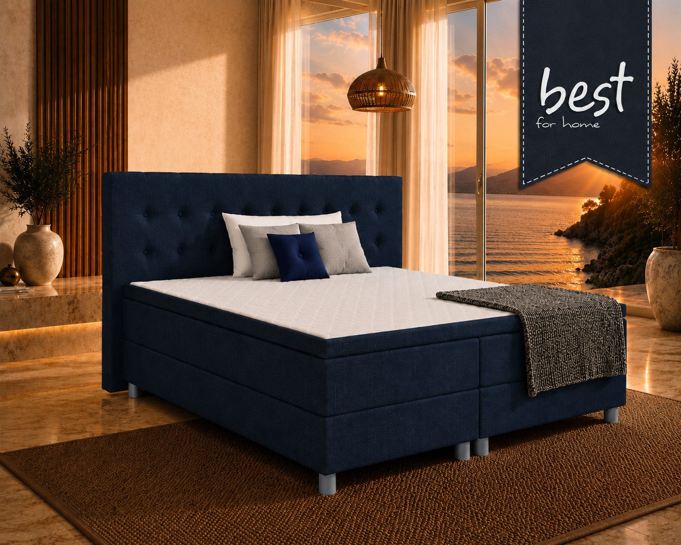 Best for Home Boxbett Neo Sawana Komfortable Bonellfederkernmatratze mit 5 cm Topper (Komplettbett, 4-St., 90x200 120x200 140x200 160x200 180x200 200x200), 7-Zonen-Bonnellfederkernmatratze, ergonomischer Schlafkomfort