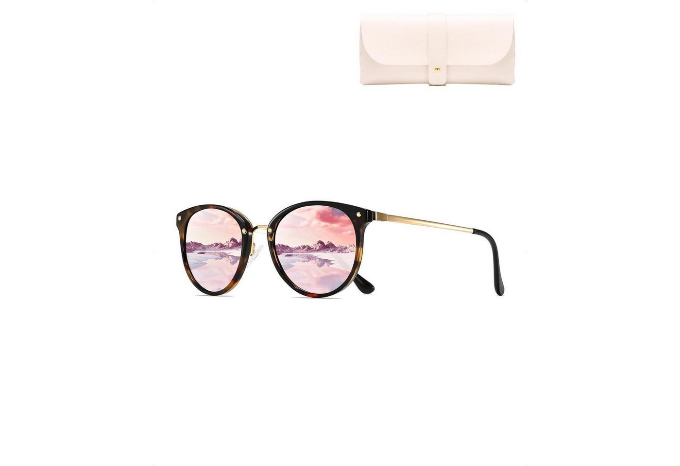 LuxusKollektion Retrosonnenbrille Sonnenbrille polarisierte Damen Pink Lens & Bernstein Rahmen