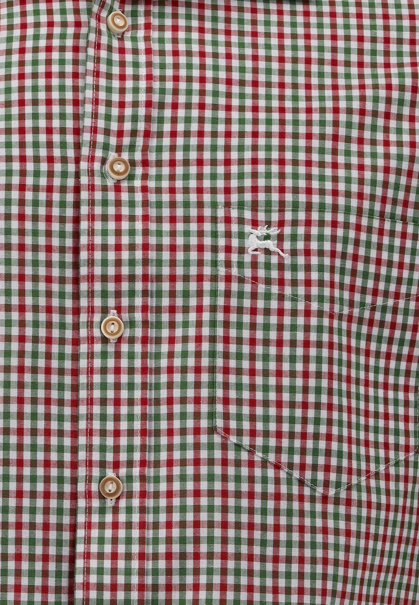 OS-Trachten der Tupopa Jagdhemd Hirsch-Stickerei khaki/schlamm auf Outdoorhemd Brusttasche mit Langarm