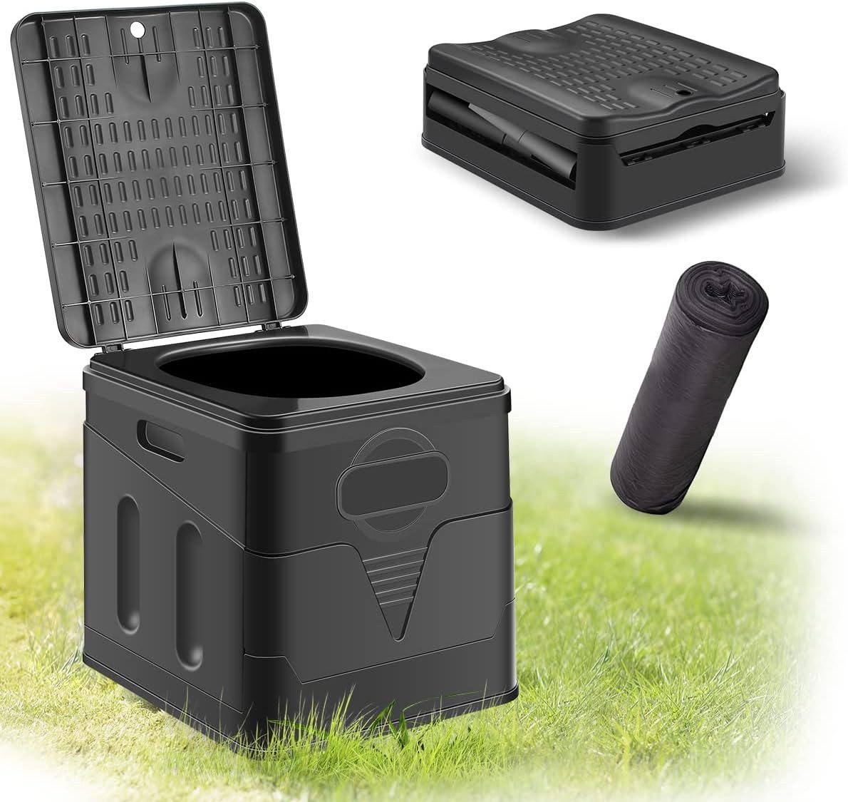 AKKEE Campingtoilette Faltbare Mobile Toilette Campingtoilette max 150 kg, 12 Toilettenbeuteln