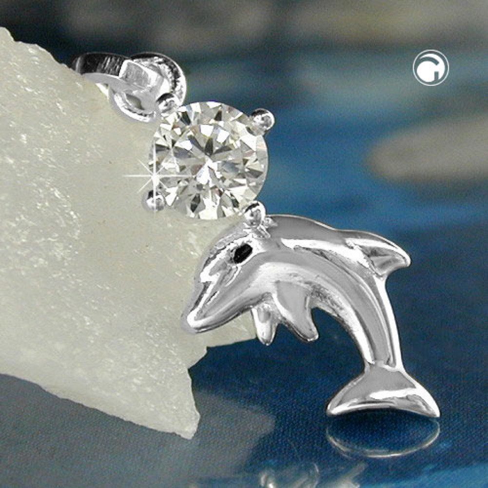 unbespielt Kettenanhänger Anhänger Delfin mit Zirkonia glänzend 925 Silber 14 x 8 mm Schmuckbox, Silberschmuck für Damen und Herren