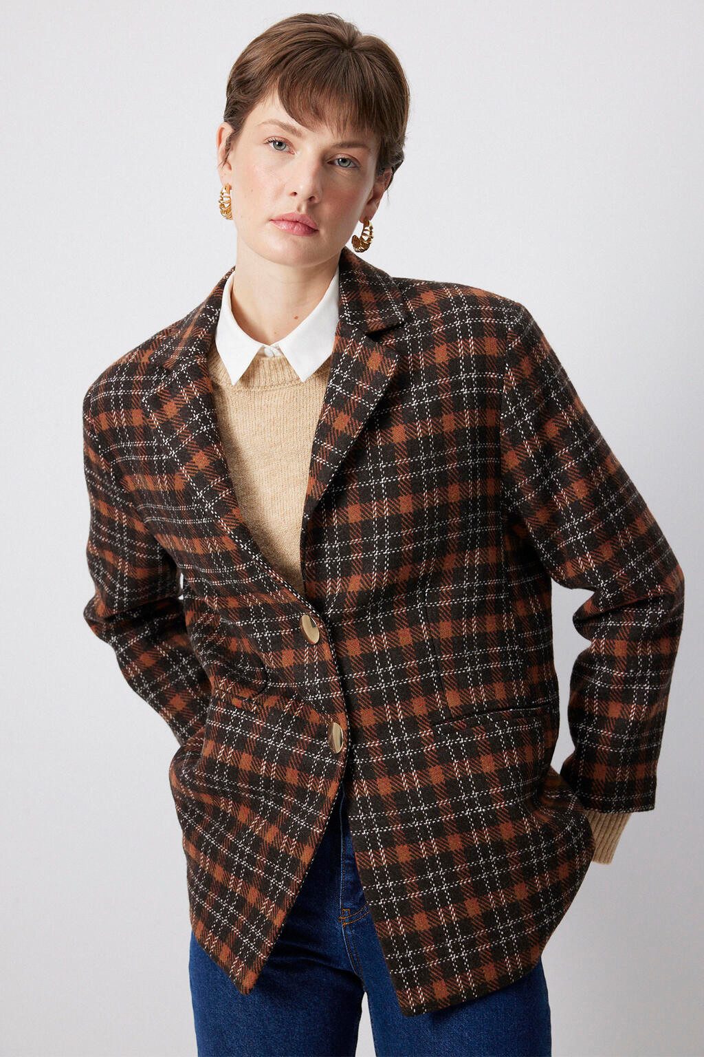 touche prive Jackett Blazerjacke mit goldenen Knöpfen und Karomuster