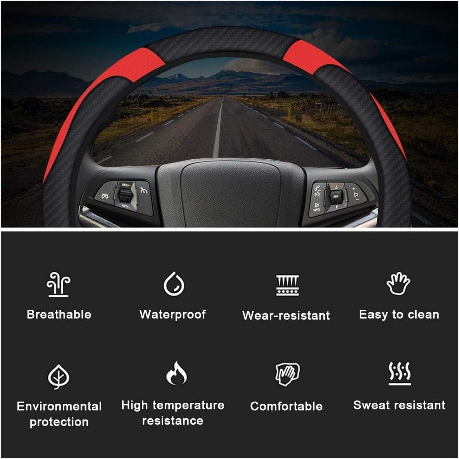 LuxusKollektion Lenkradbezug Lenkradabdeckung 3 Teiliges Set Kunstleder 37-39cm Schwarz-Rot – Bild 3 von 5