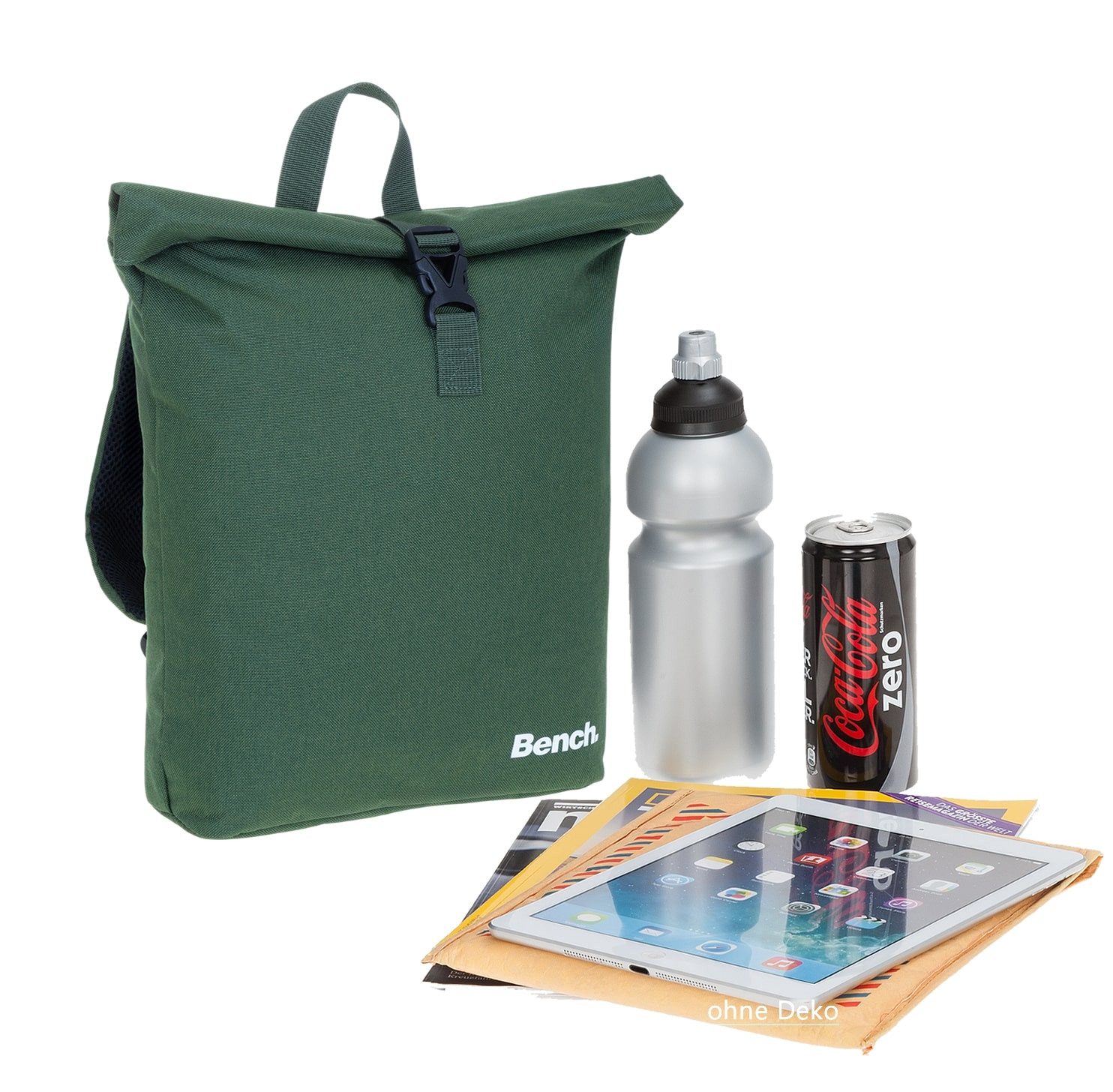 Bench. Freizeitrucksack Rucksack Damen Roll-Top Medium Größe A4 Tasche, Laptop Fach Daypack Büro Freizeit Tasche 64223 + Flasche