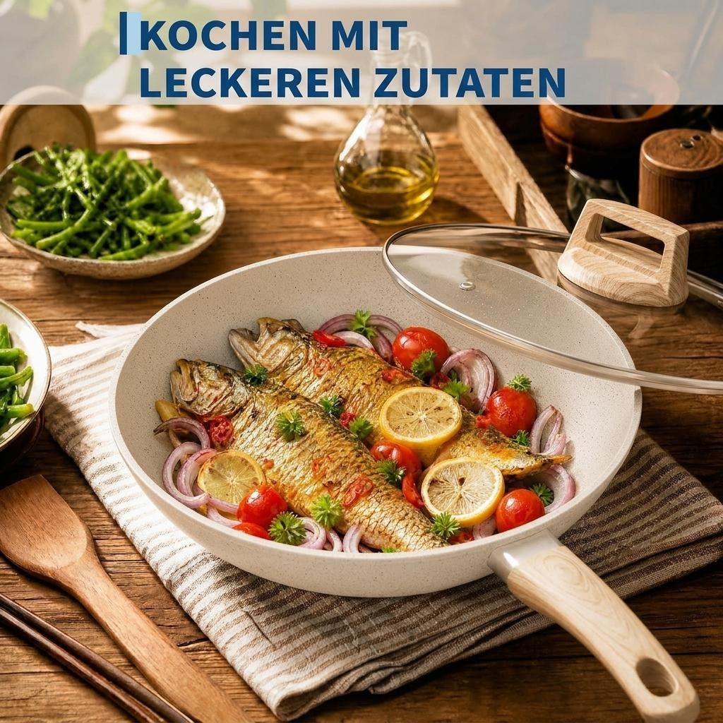 GarveeMore Topf-Set Keramik-Topfset 21tlg. antihaft, abnehmbare Griffe, für Induktion, Aluminium (Set, 21-tlg., Pfannen, Töpfe, Deckel, 2 Silikon-Utensilien, 4 Untersetzer), Keramik-Antihaft,induktionstauglich,abnehmbare Griffe