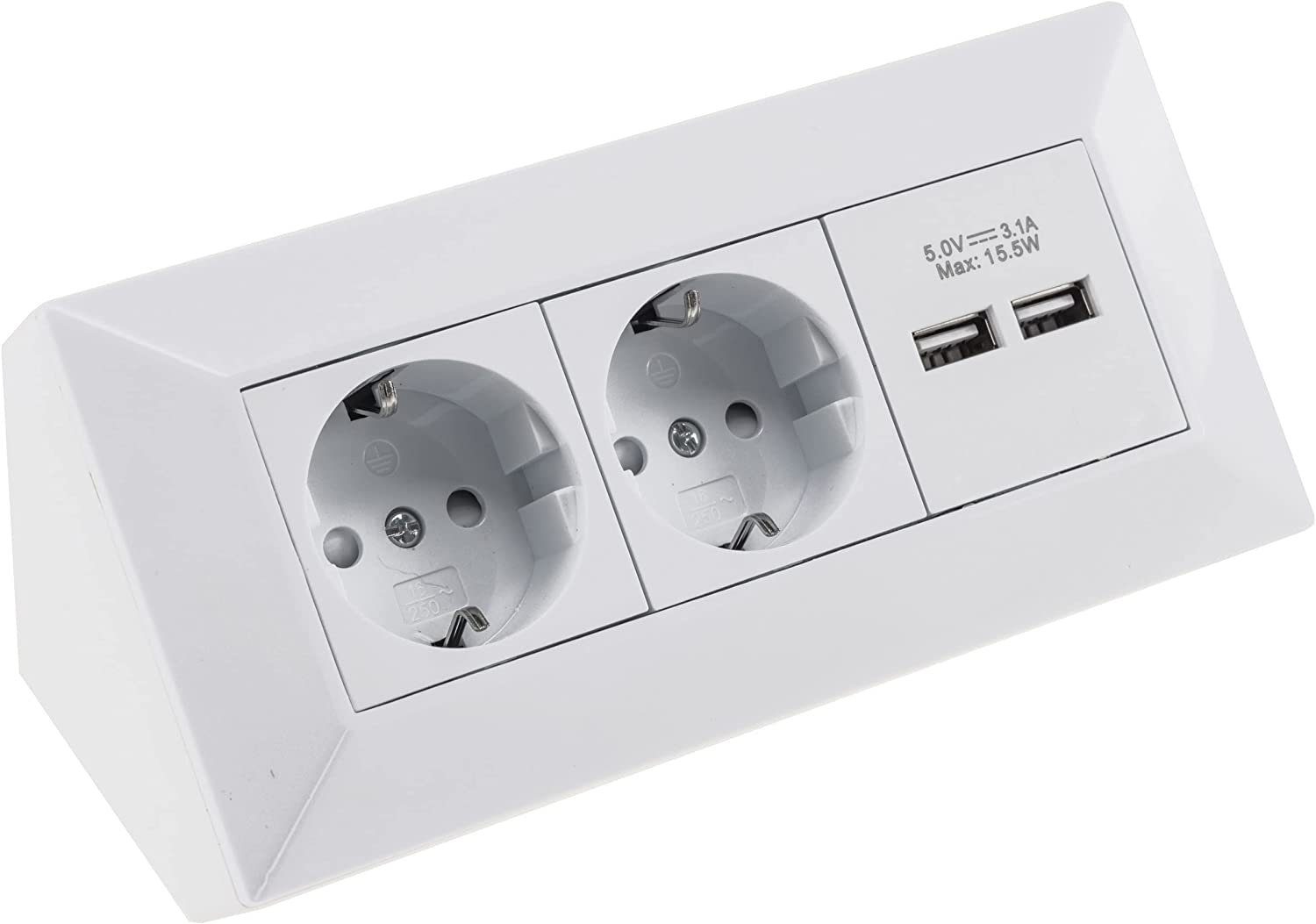 2-fach Steckdosenblock + 2x USB, weiß Mehrfachsteckdose