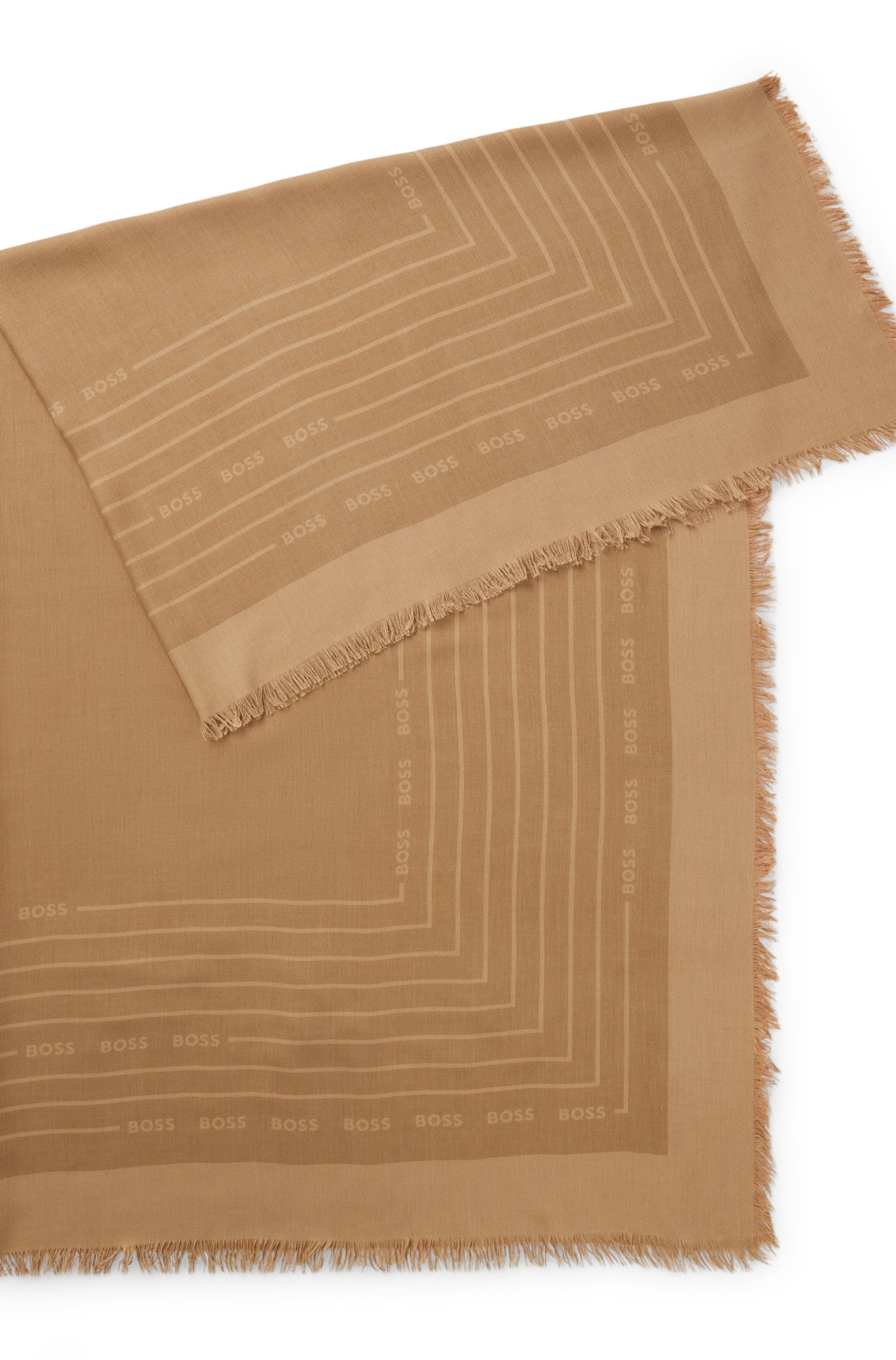 BOSS Schal Laik 120*120, mit BOSS-Logoschriftzügen, rundum kleine Fransen