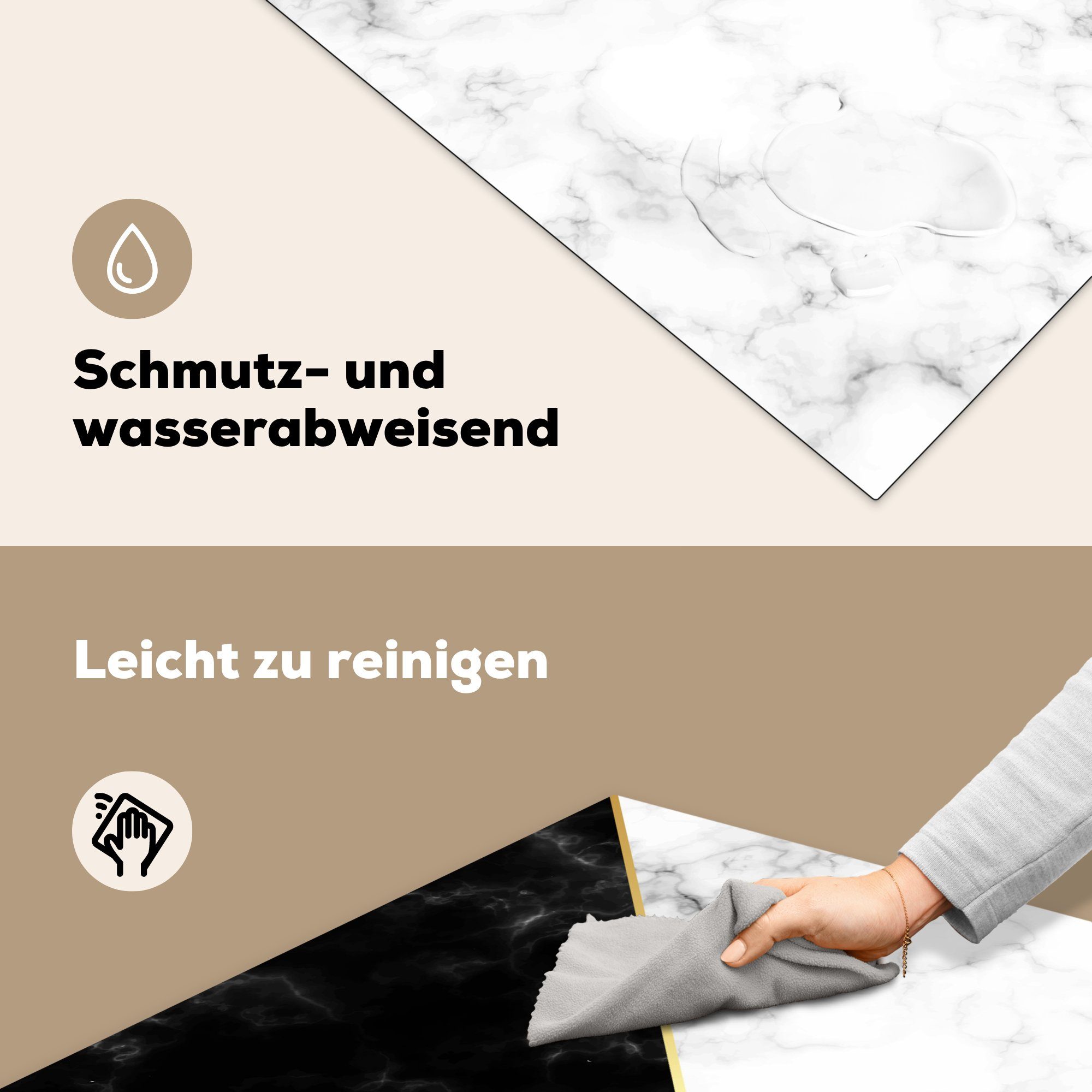 Ceranfeldabdeckung, Weiß Vinyl, - Arbeitsplatte Schwarz Gold, Marmor für Herdblende-/Abdeckplatte cm, (1 tlg), MuchoWow - küche 78x78 -