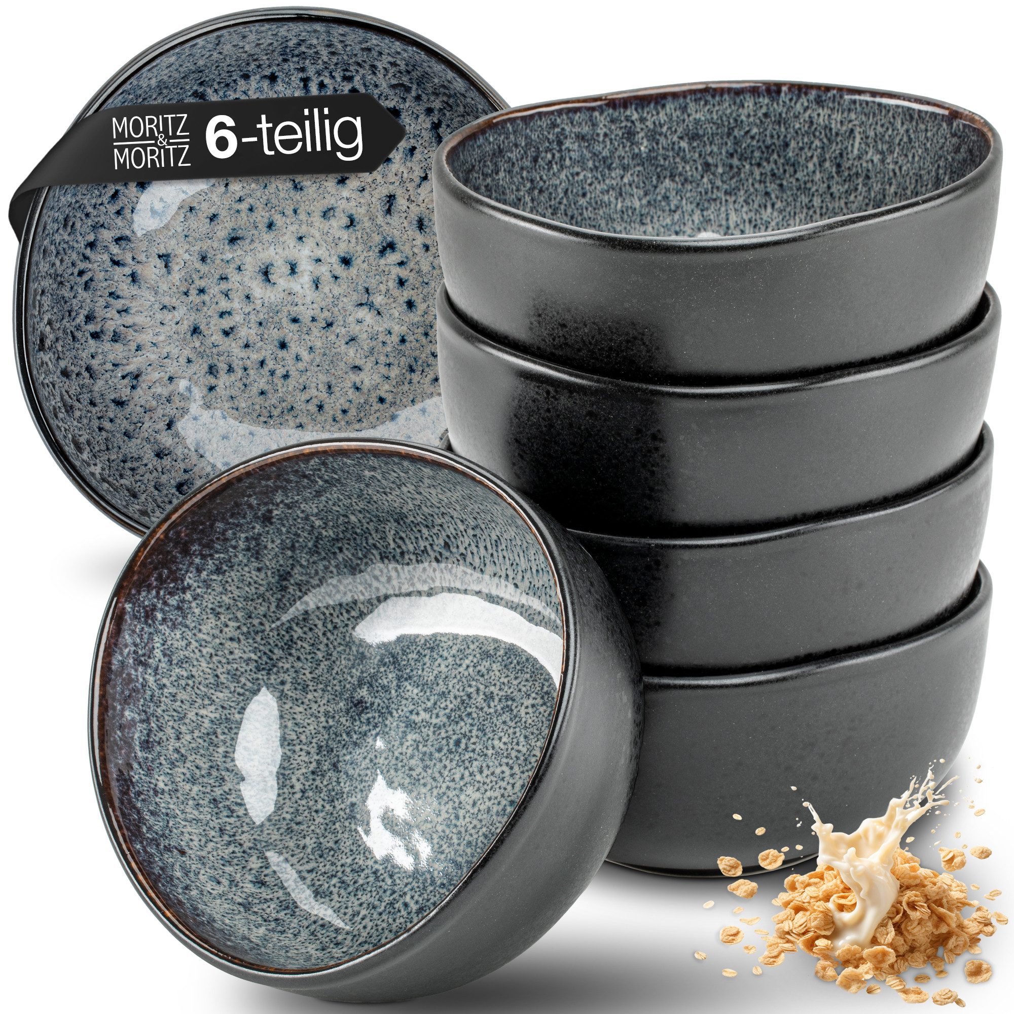 Moritz & Moritz Dessertschale ORGANIC reaktiv grau Müslibowl Set 6tlg., Steinzeug, (Set, 6-tlg), Müslibowls für 6 Personen