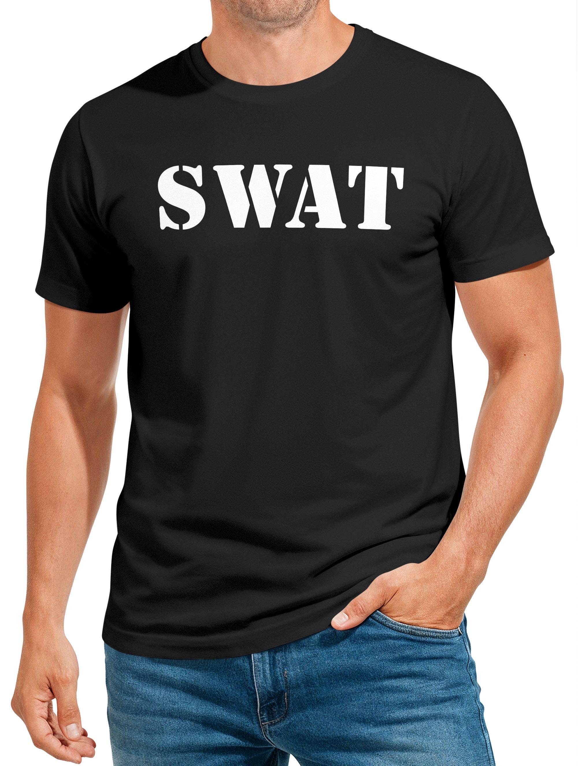 MoonWorks Print-Shirt Herren T-Shirt Fasching SWAT Shirt Faschings-Shirt Kostüm Verkleidung mit Print