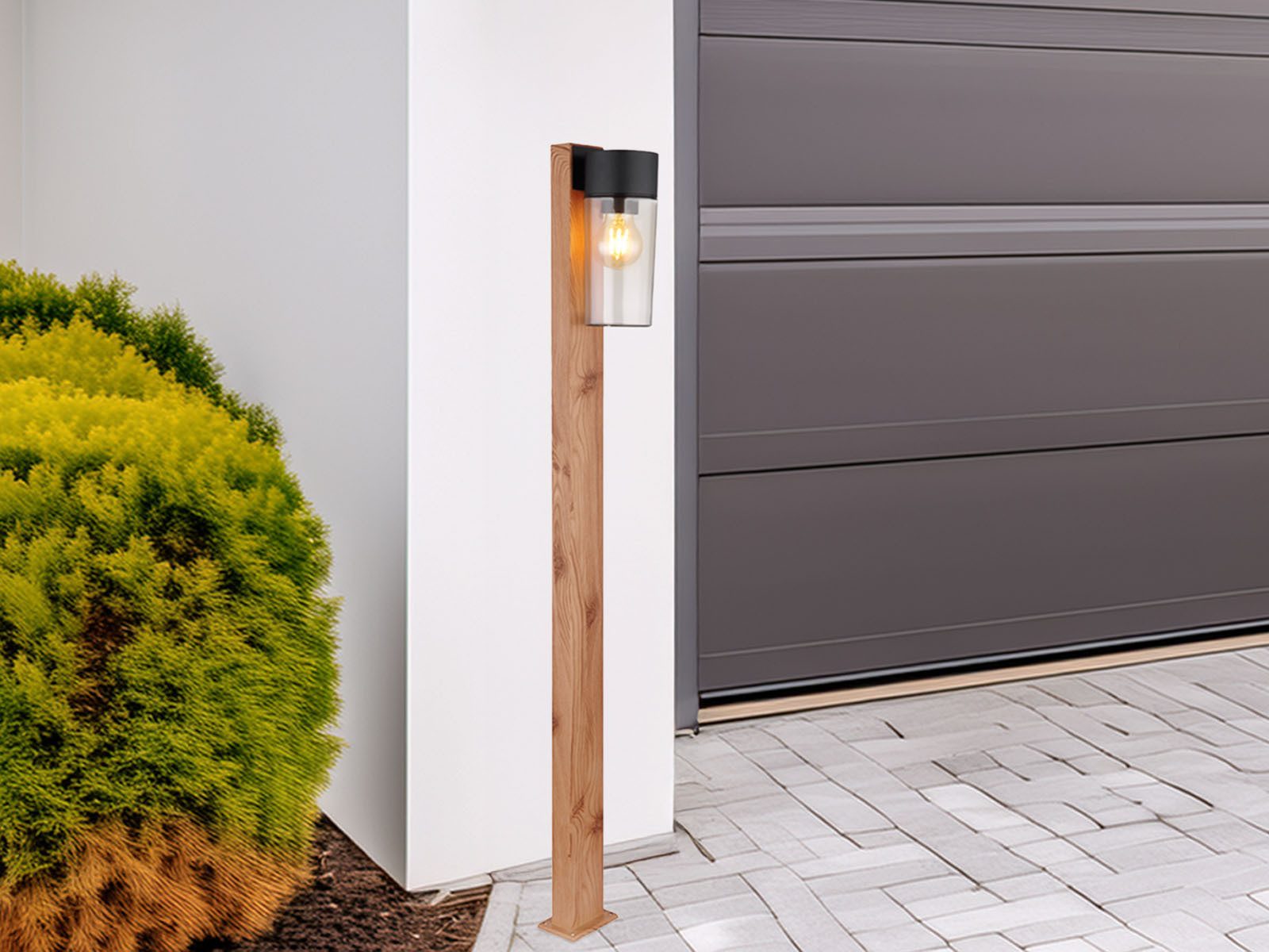 GLOBO LIGHTING LED Pollerleuchte, LED wechselbar, warmweiß, Weg-beleuchtung aus Edelstahl in Holzoptik für Gartenweg, Höhe 100cm