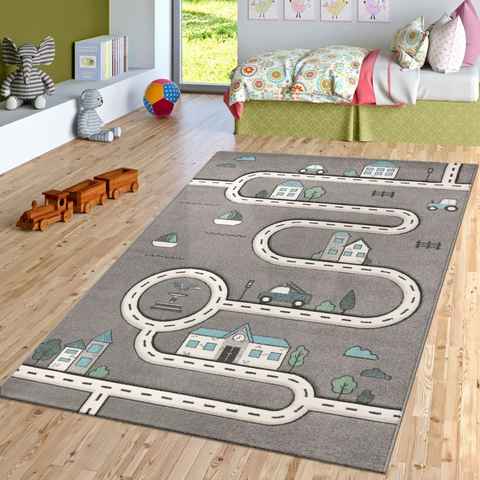 Kinderteppich Kinderzimmer Kurzflor Teppich Spielmatte Straße Stadt, TT Home, Läufer, Höhe: 17 mm