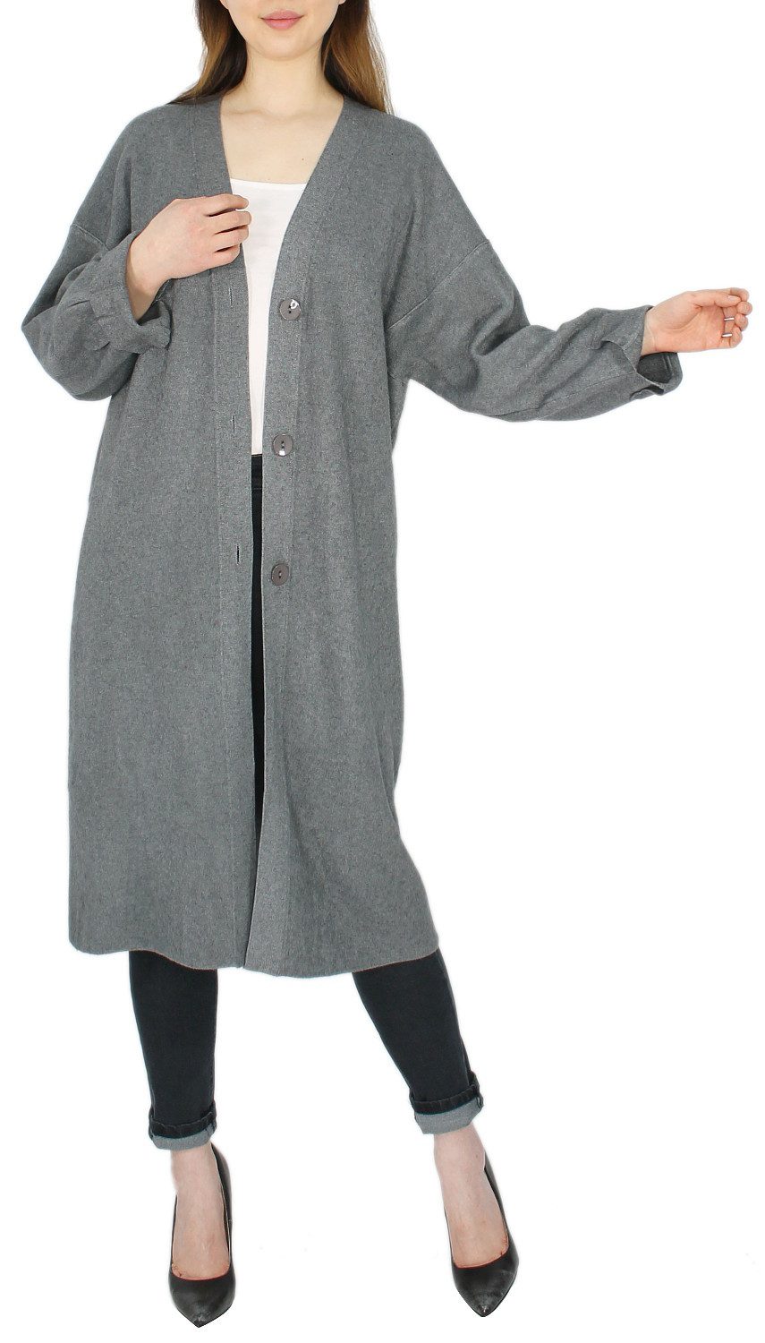 dy_mode Longstrickjacke Langer Strick Cardigan Damen Strickjacke im Oversize-Look in Unifarben in Unifarbe