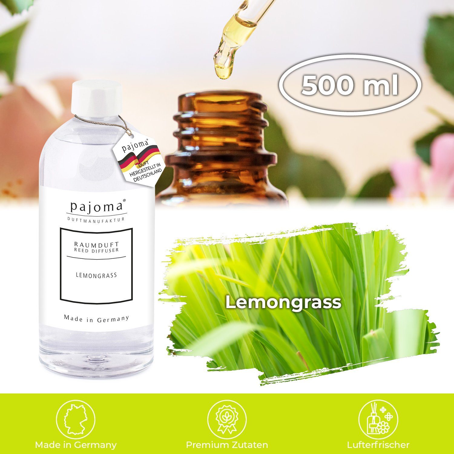Raumduft-Behälter ml, Nachfüller Raumduft-Nachfüllflasche für 500 Lemongras, pajoma®