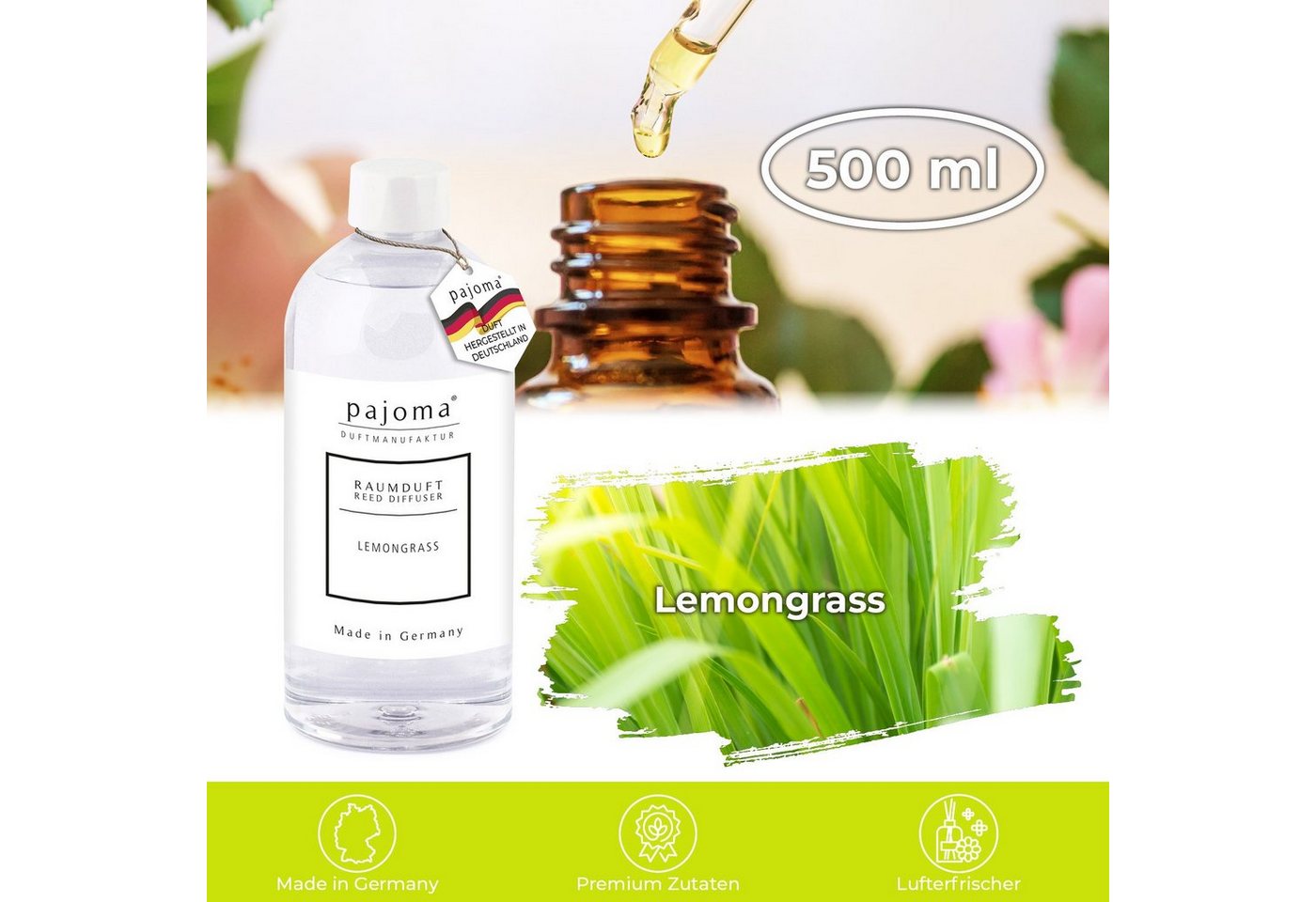 Thumbnail - pajoma® Raumduft-Nachfüllflasche Lemongras, 500 ml, Nachfüller für Raumduft-Behälter