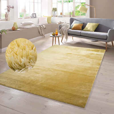 Teppich Shaggy Teppich Wohnzimmer weicher Hoch- & Langflor Flokati Badezimmer waschbar in goldfarben, TeppichHome24, rechteckig, Höhe: 18 mm