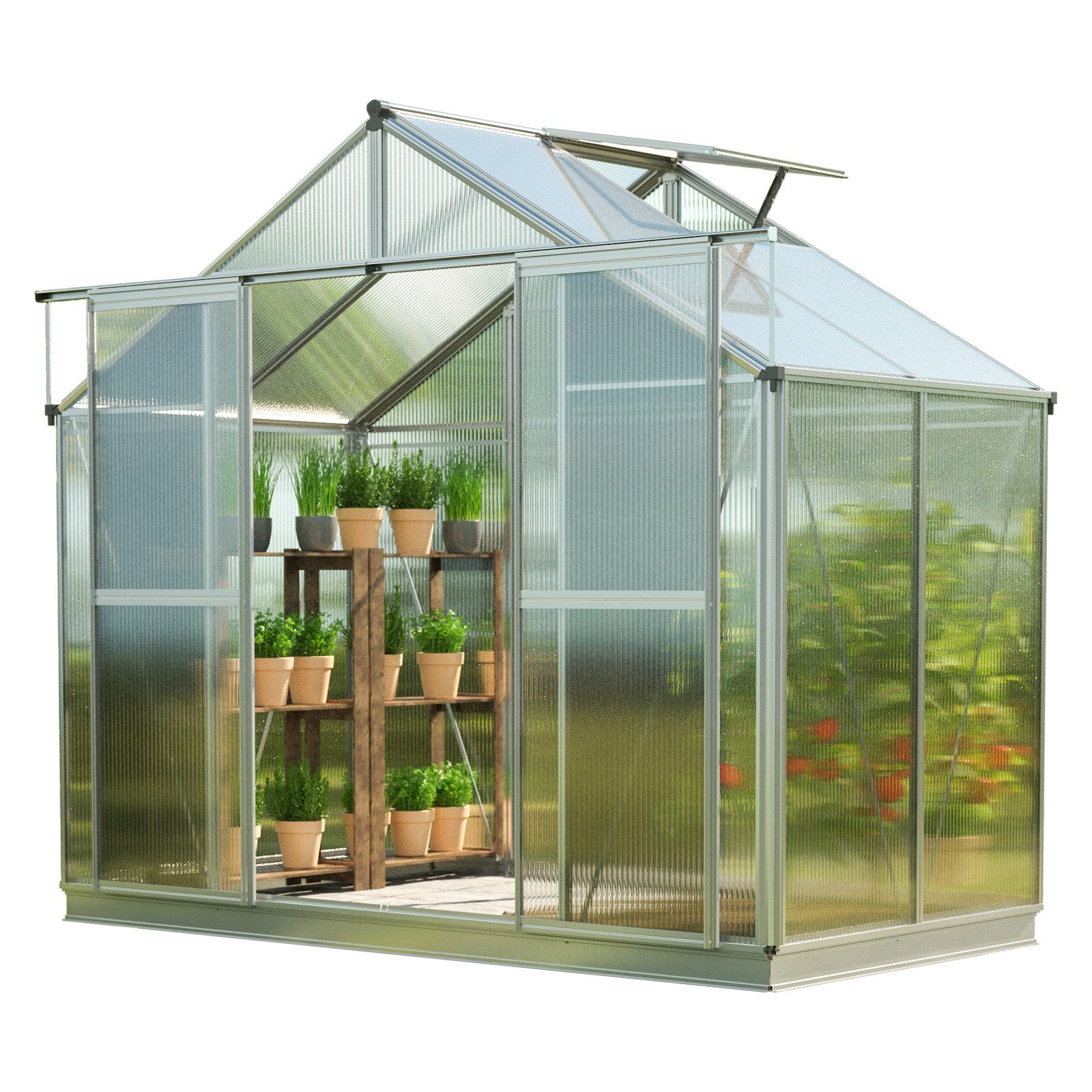 GFP Gewächshaus Topas 2 mit Set, 8 mm Wandstärke, mit Fundamentrahmen & autom. Fensteröffner