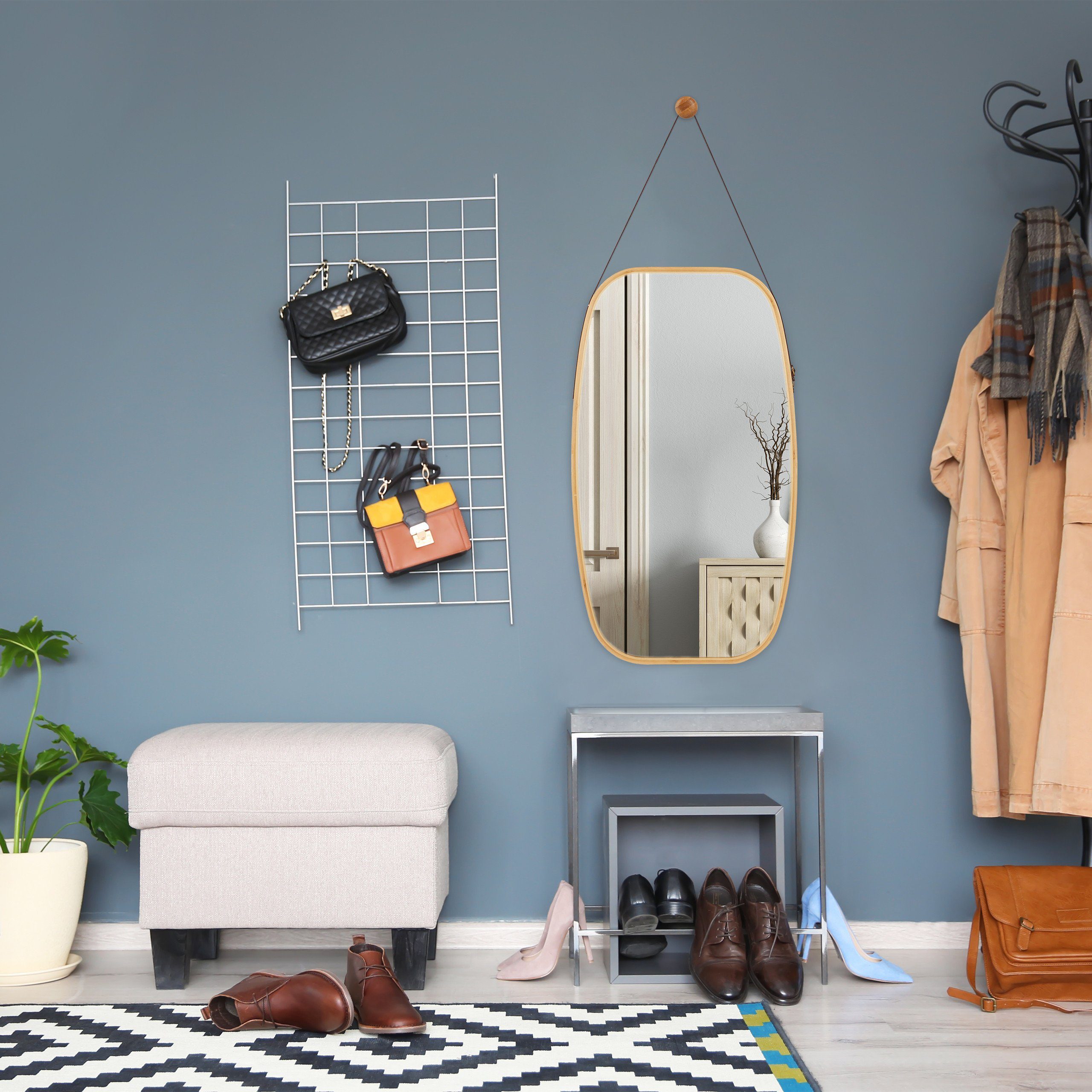 relaxdays Wandspiegel Ovaler Hängespiegel mit Riemen günstig online kaufen