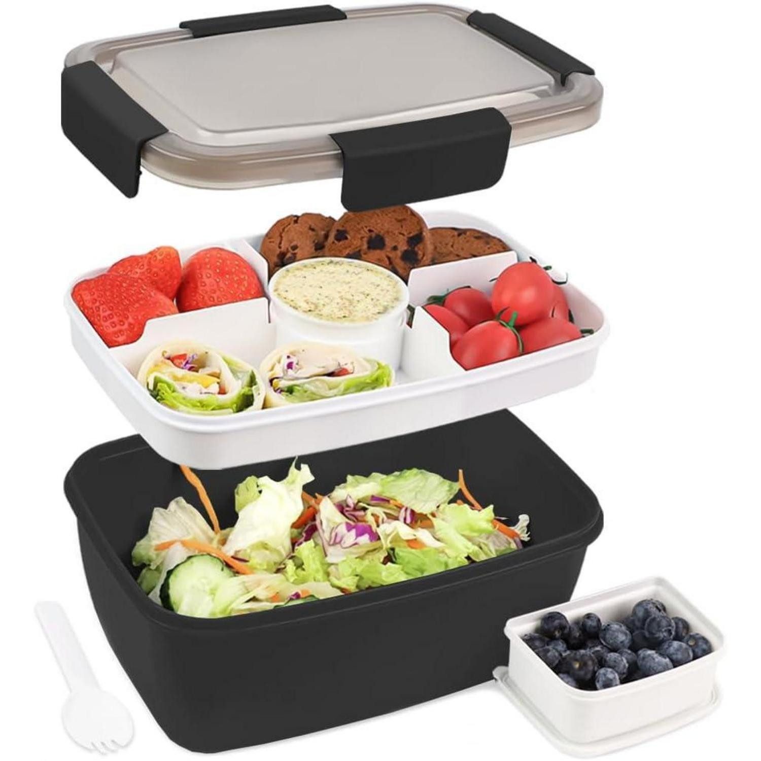 LuxusKollektion Lunchbox Lunchbox Brotdose Bento Fächer Salatbox Erwachsene 2000ml schwarz, Kunststoff