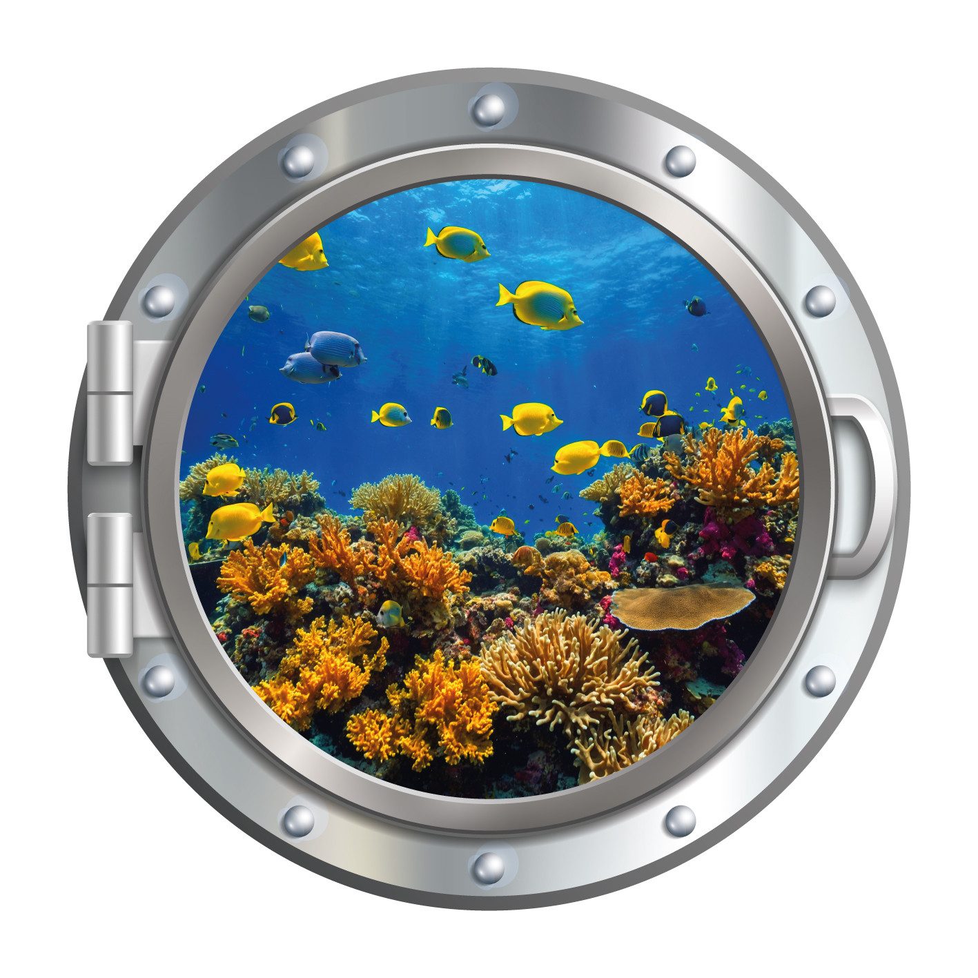 queence Wandsticker 3D Bullauge Illusion Unterwasserwelt Korallen 40x40 cm (1 St), Selbstklebender Wanddurchbruch Unterwasser
