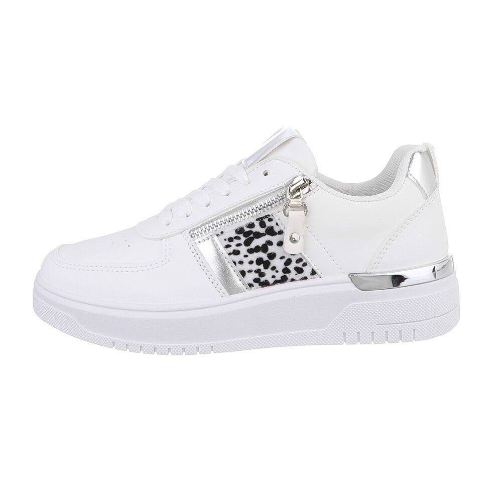 Ital-Design Damen Low-Top Freizeit Sneaker Flach Sneakers Low in Weiß