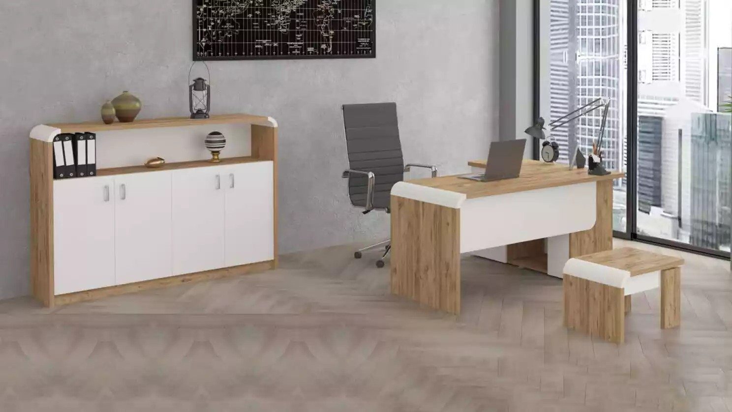 Xlmoebel Büromöbel-Set Komplette Büroeinrichtung 3tlg. für Kanzlei mit Schrank und Tisch, Made in Europa