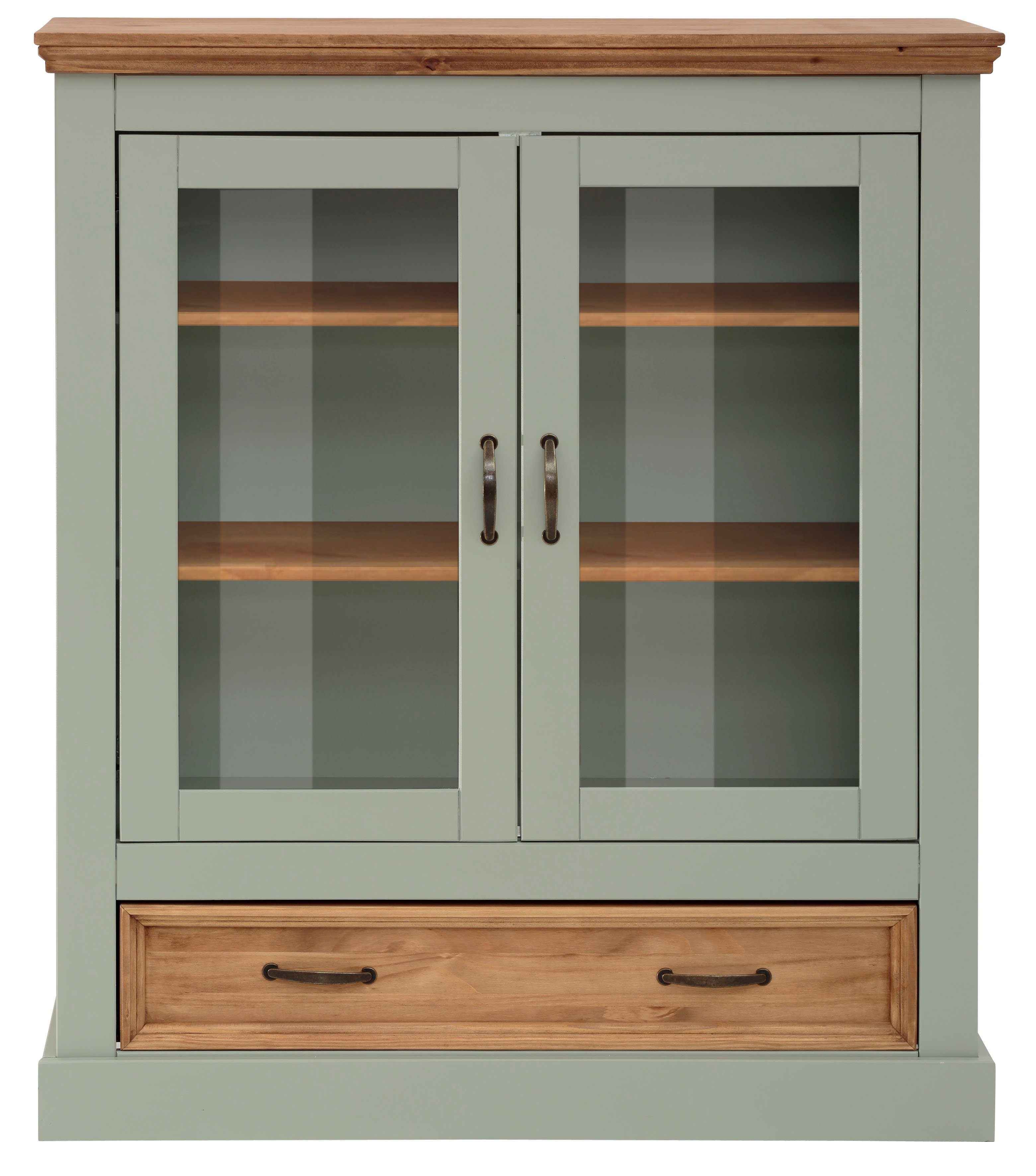 OTTO home Vitrine Selma Highboard aus massivem Kiefernholz, mit Griffen aus antikisiertem Metall – Bild 4 von 5