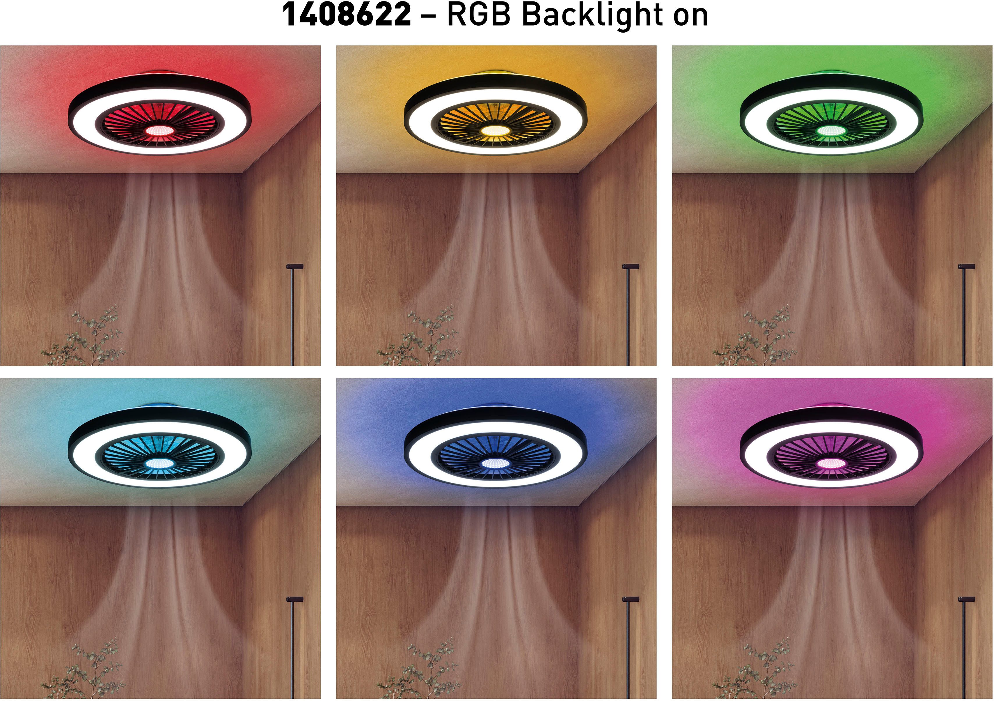 OTTO home LED Deckenleuchte Jorrick Deckenventilator, CCT - über Fernbedienung, Dimmfunktion, Memoryfunktion, Nachtlichtfunktion, Timerfunktion, Ventilatorfunktion, LED fest integriert, Kaltweiß, Neutralweiß, Warmweiß, Deckenlampe, Ventilator, RGB-Backlight