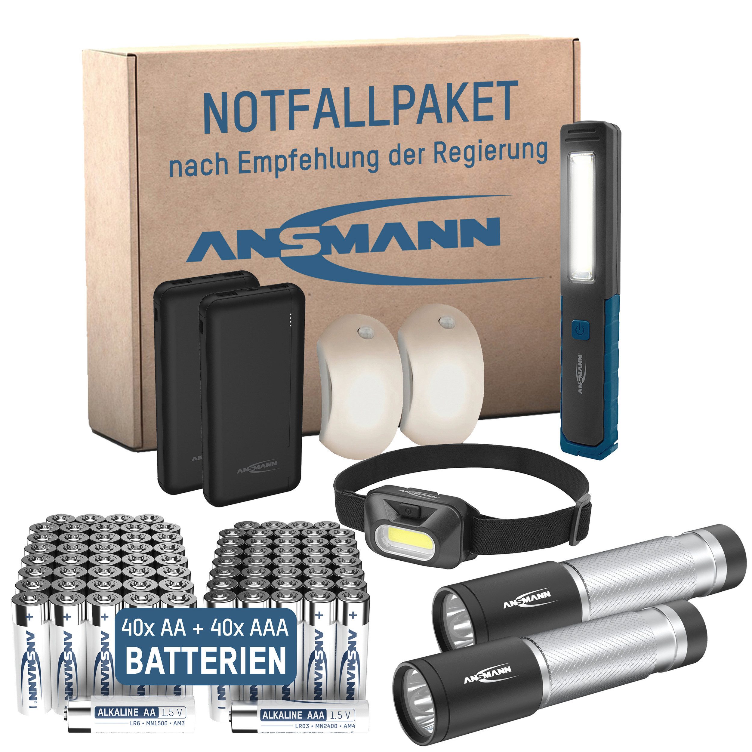 ANSMANN AG LED Arbeitsleuchte Blackout Stromausfall Notfallpaket "Couple" Notfallset, LED