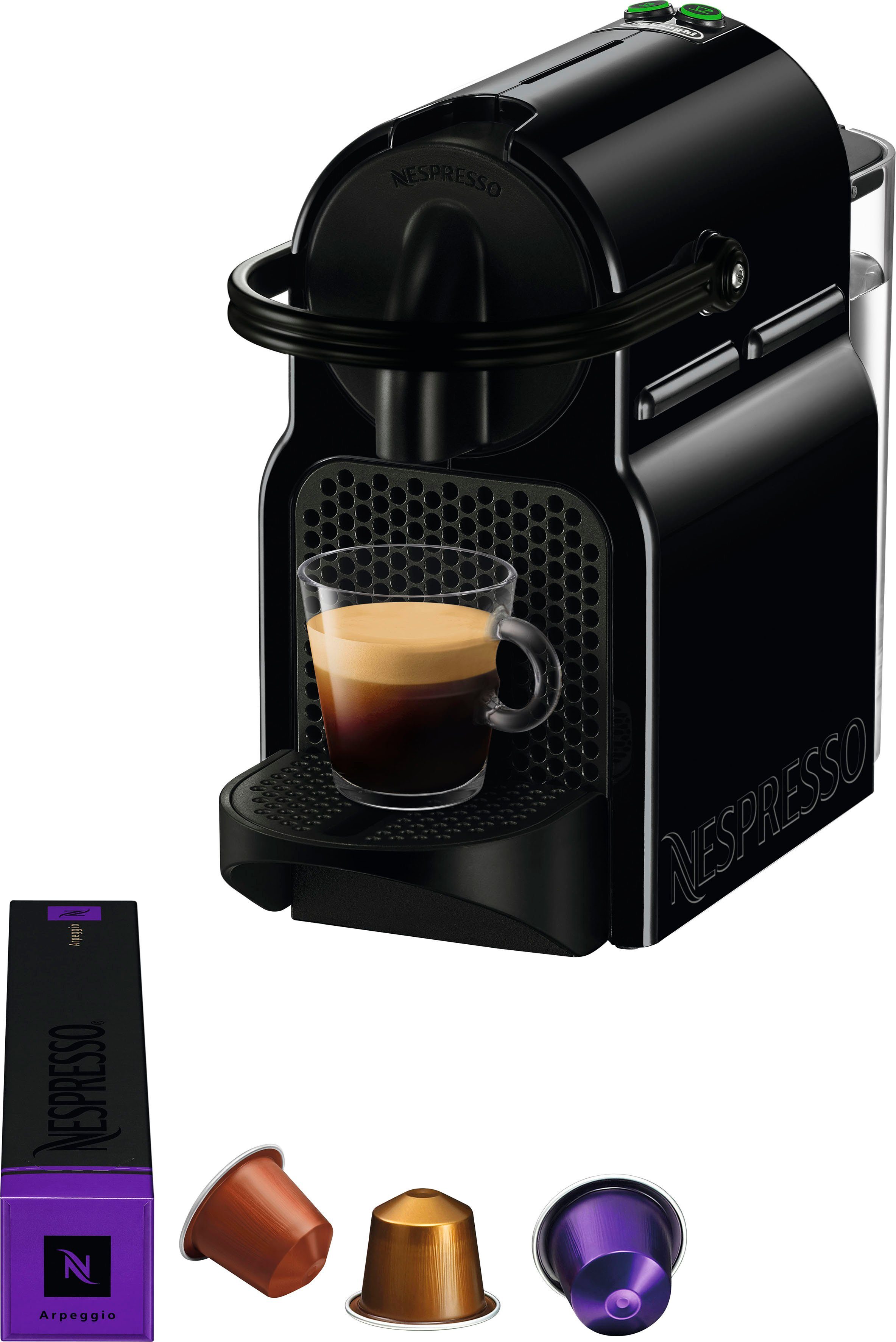 Kapselmaschine 7 EN Nespresso 80.B Inissia Kapseln DeLonghi, mit Willkommenspaket Black, von inkl.