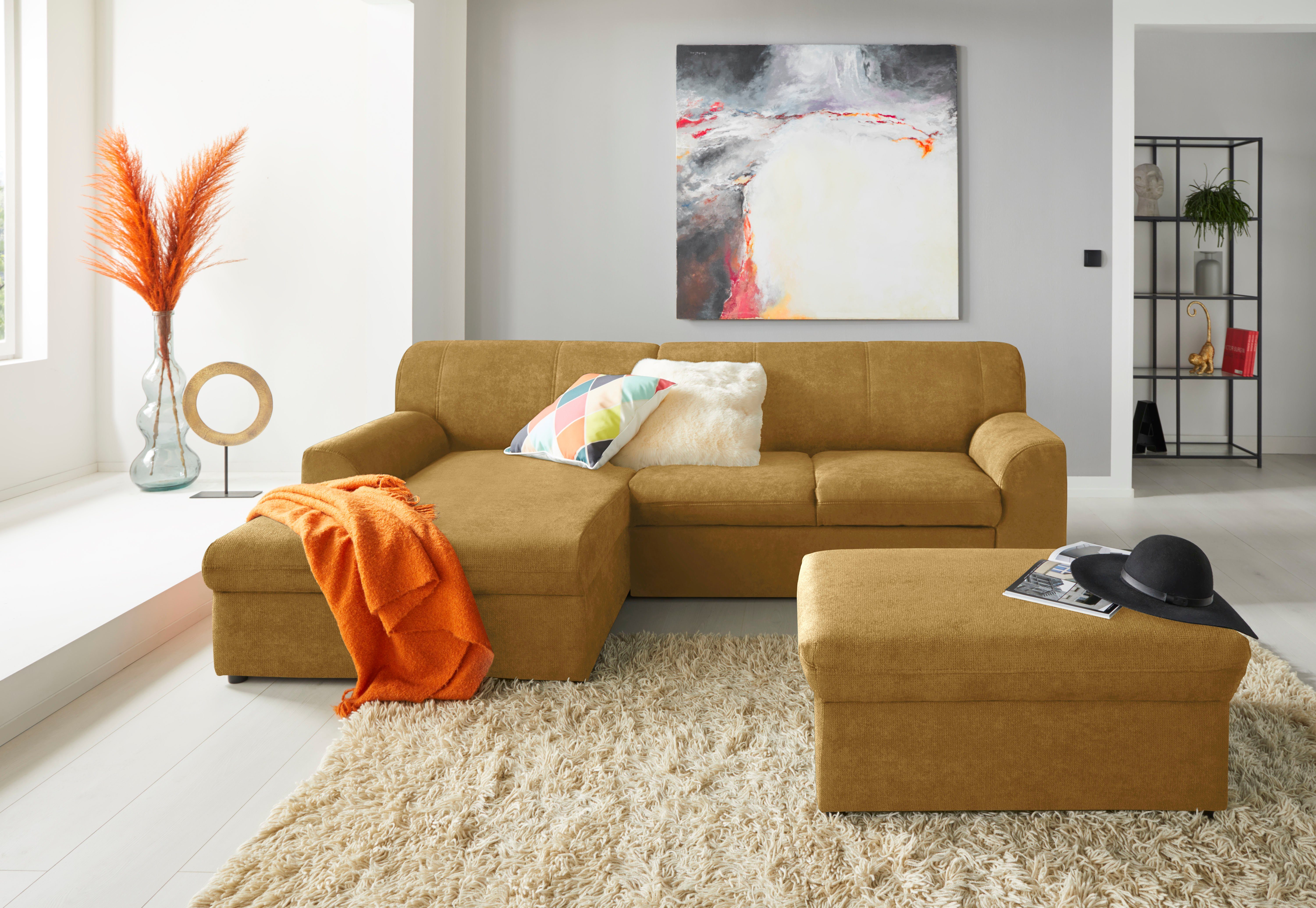 DOMO collection Ecksofa Topper, elegant und zeitlos, kompaktes Stellmaß 245/155cm, L-Form, mit Recamiere, wahlweise mit Schlaffunktion