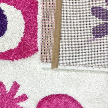 Kinderteppich Kinderzimmerteppich mit Schmetterlingsmuster in Creme pink läufer, TeppichHome24, rechteckig, Höhe: 13 mm