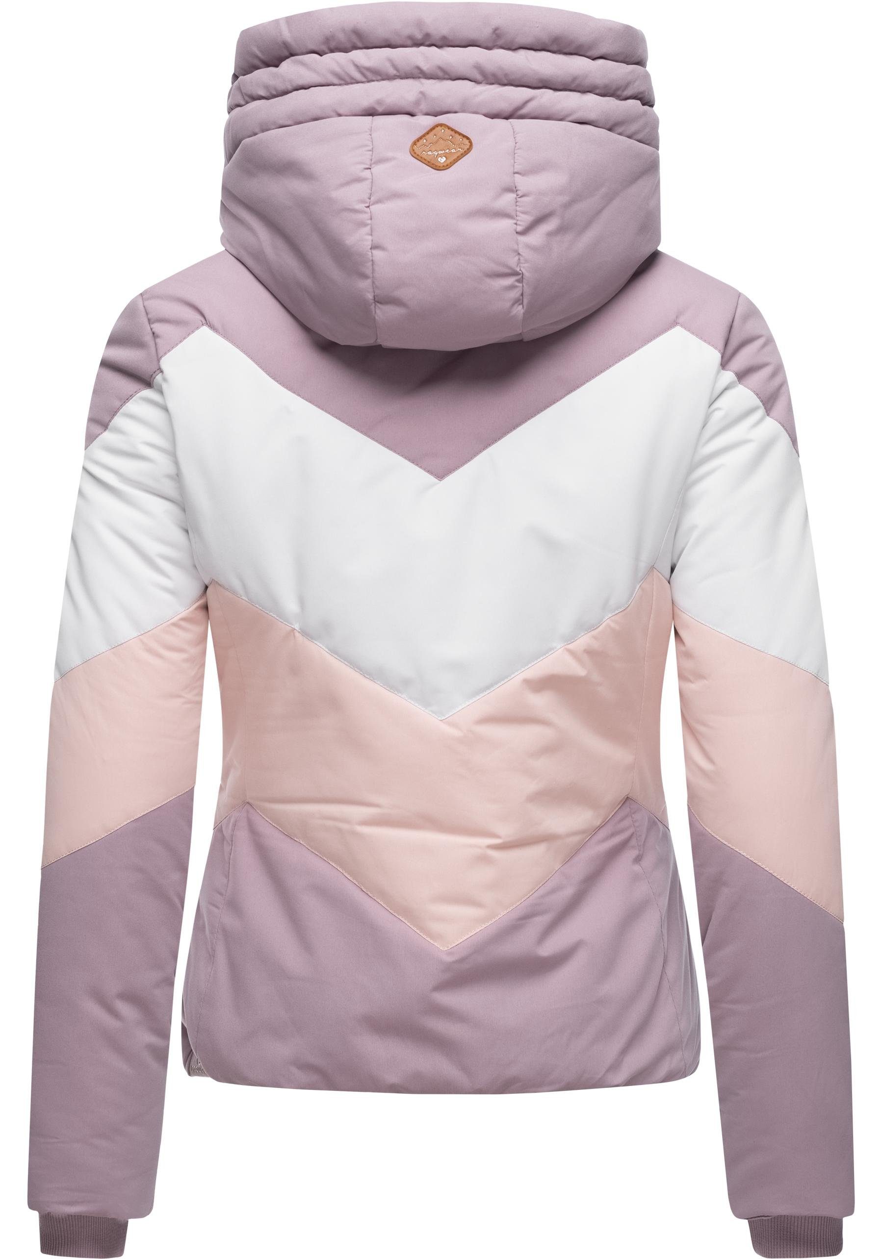 Ragwear Anorak Novva Block stylische V-Steppung und mit Winterjacke lavender Kapuze