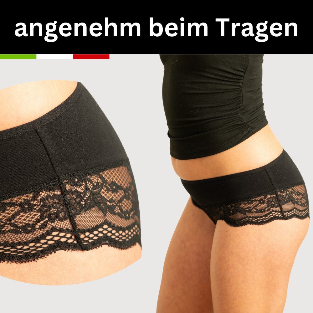 Benonetti Hipster Damen Unterwäsche – Baumwolle Hipster-Slips mit nahtloser Spitze (3er Set, 3er-Pack) mit Spitze, Elastikbund, Gemusterte Brasilslips