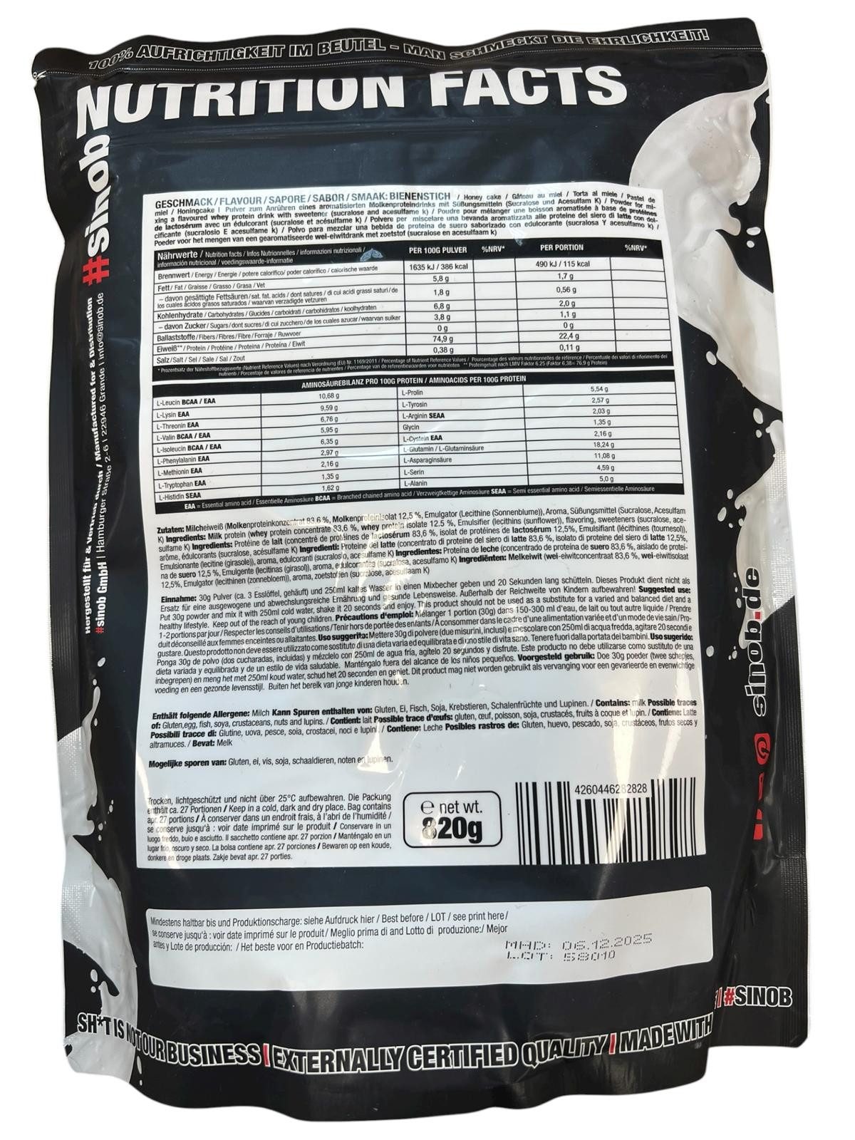 #sinob Honest Whey+ 1000g/ 820g Pulver, 820 g