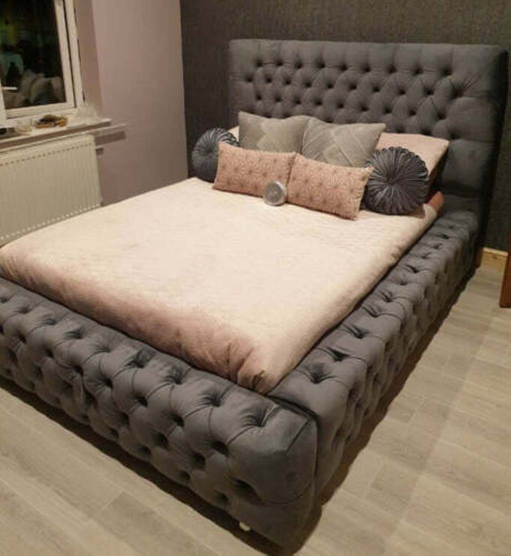 JVmoebel Bett, Design Doppelbett Möbel 180x200 cm Polster Textil Holz  Schlafzimmer