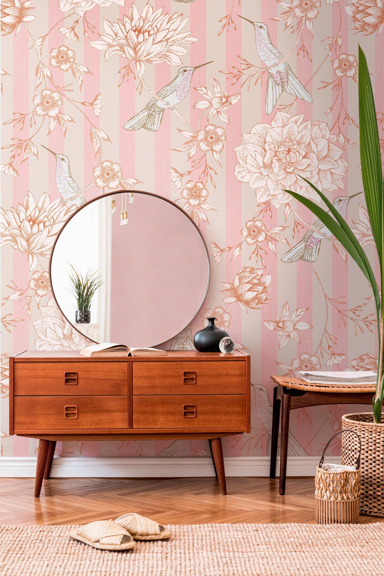 (1 walls Fototapete Landhaus, Tapete Floral St), Fototapete living matt, glatt, Grafische Rosa,Beige,Orange