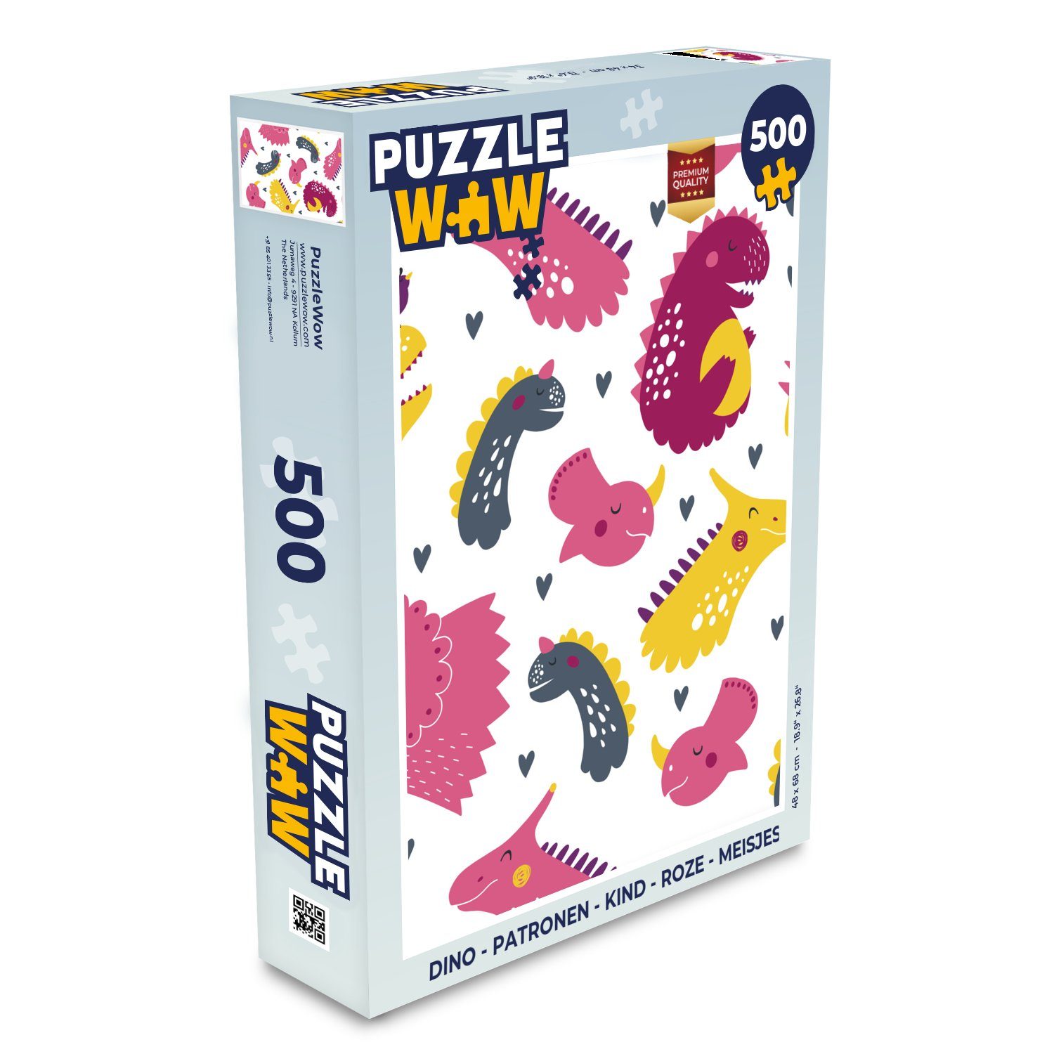 MuchoWow Puzzle Dino - Muster - Kind - Rosa - Mädchen, 500 Puzzleteile, Foto-Puzzle, Bilderrätsel, Puzzlespiele, Spielzeug