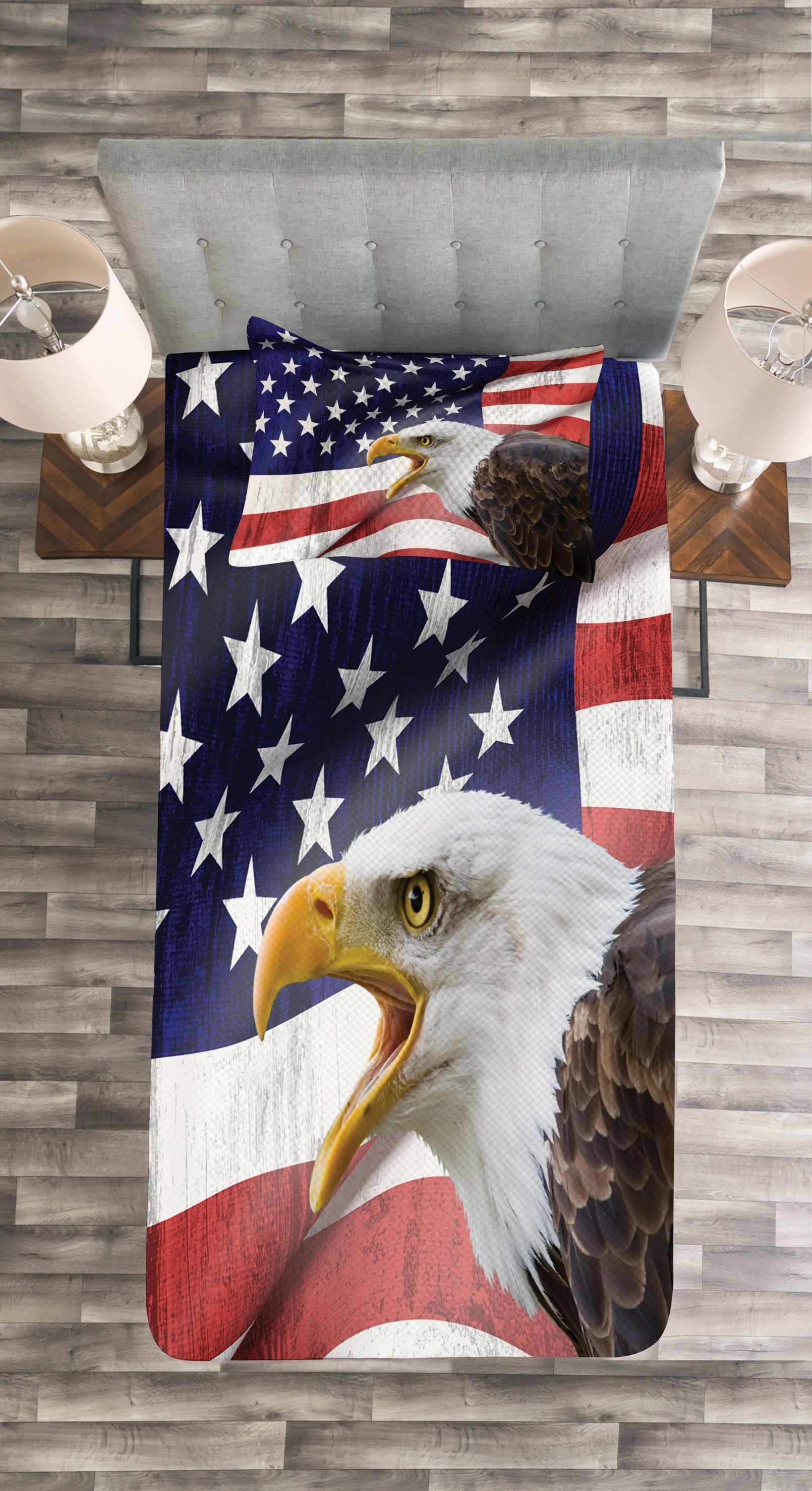 Waschbar, Bald Kissenbezügen mit Abakuhaus, Tagesdecke Amerikanische Flagge Eagle Set