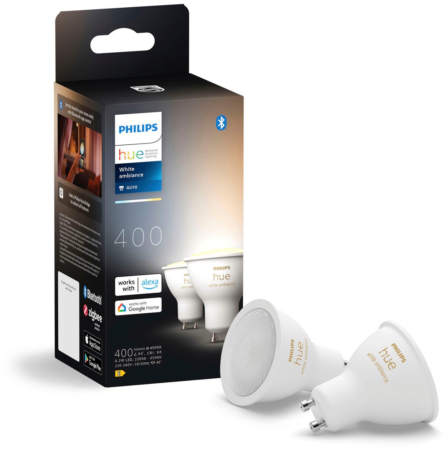 Philips Hue LED-Leuchtmittel White Ambiance GU10 Doppelpack 2 x 350lm, GU10, 2 St.