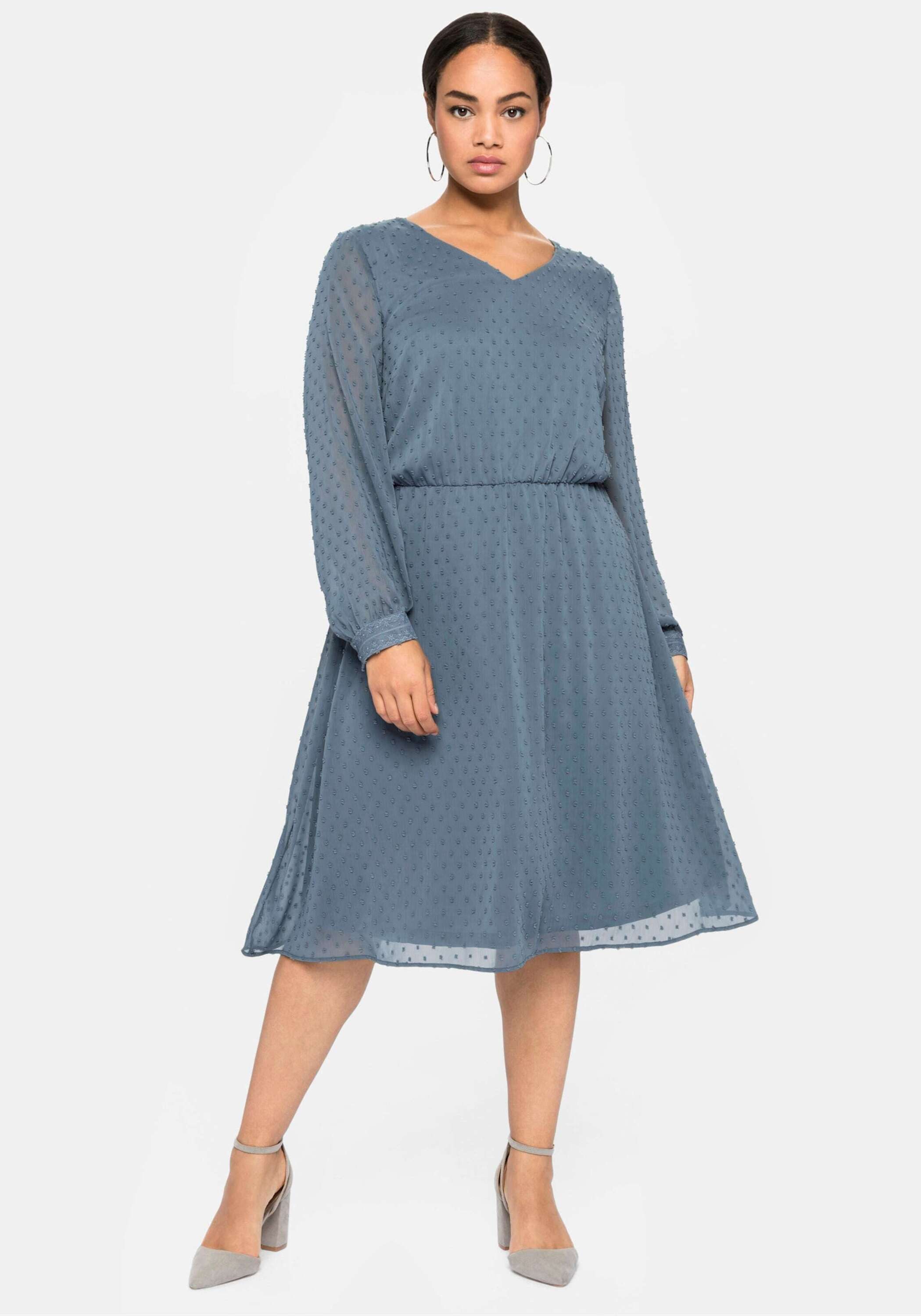 Sheego Etuikleid Abendkleid Langarm mit 3D-Effekt, mit Unterkleid