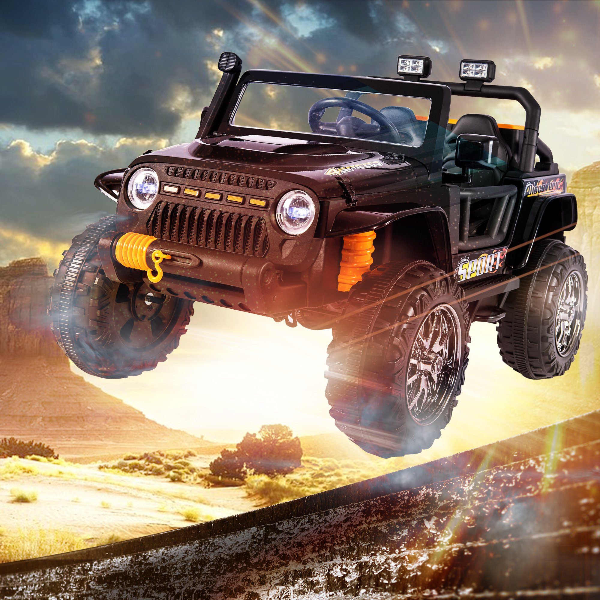 Merax Elektro-Kinderauto mit 3 Sitzer inkl. USB, Bluetooth und LED inkl. Fernsteurung, Belastbarkeit 100 kg, Kinderauto 3-7 km/h mit 2 Motoren, Elektroauto Elternmodus, Softstart