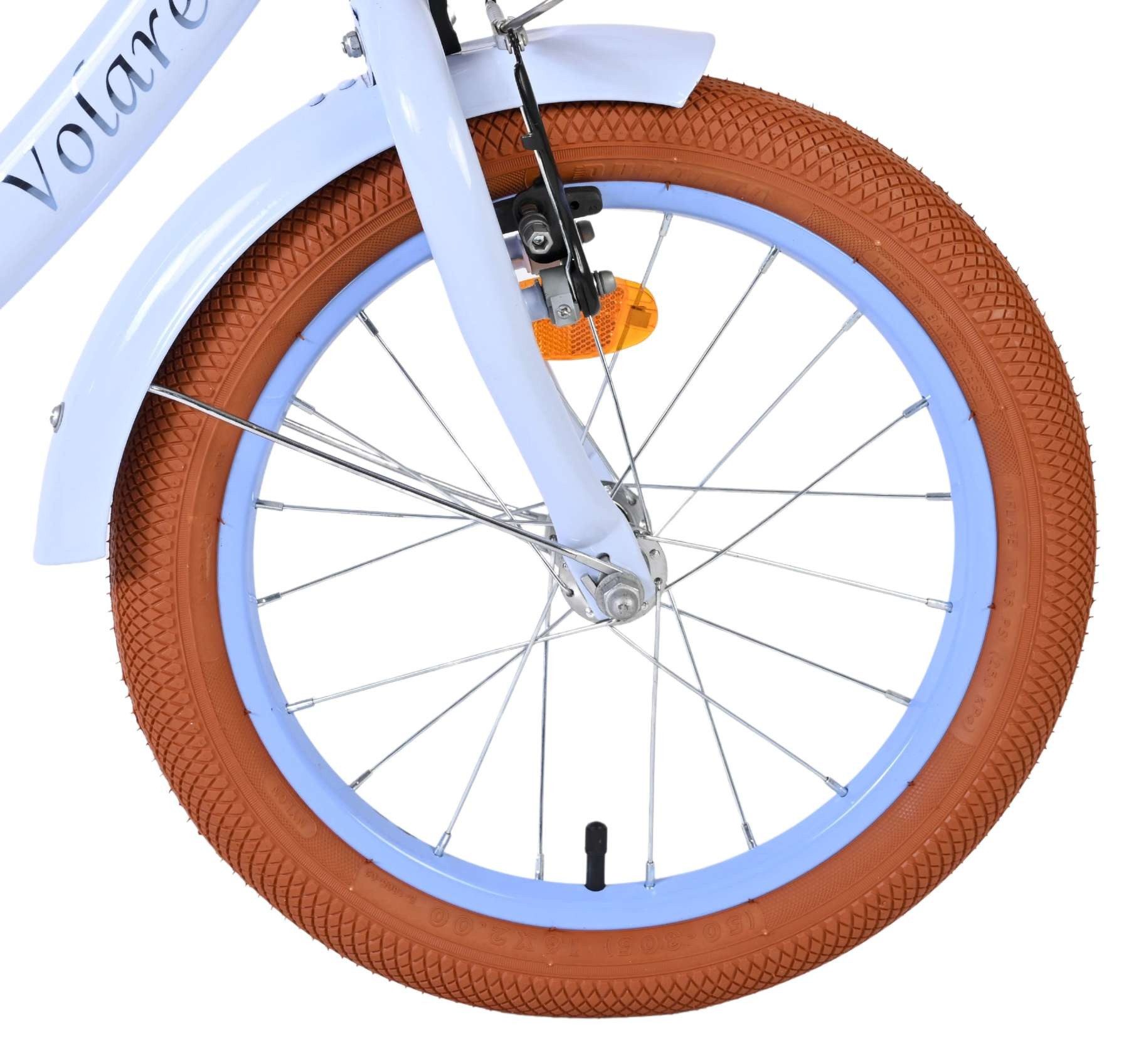 Volare Kinderfahrrad Ashley Mädchen 16 Zoll in Blau mit Korb und abnehmbaren Stützrädern, Rücktrittbremse und Handbremse, geschlossener Kettenschutz